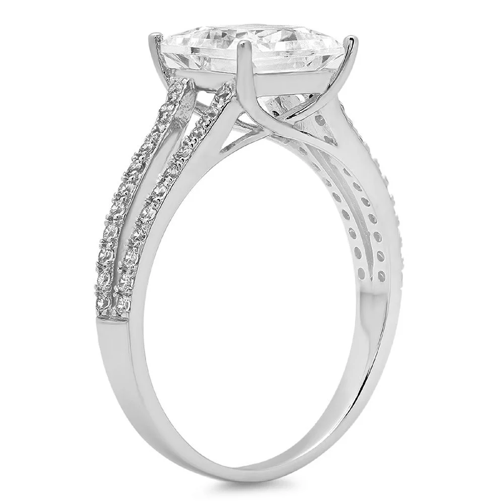 2.44 ct Brilliant Princess Cut Clear Simulated Diamond 18K White Gold Solitaire with Accents Ring SZ 6.75