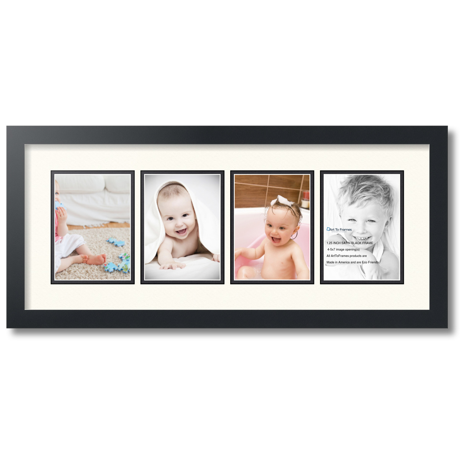 ArtToFrames Collage Photo Picture Frame with 4 - 5x7 Openings, Framed in Black with Chantilly and Black Mats (CDM-3926-5)