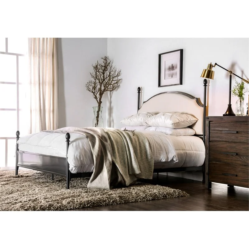 Bowery Hill Transitional Metal King Poster Panel Bed in Silver