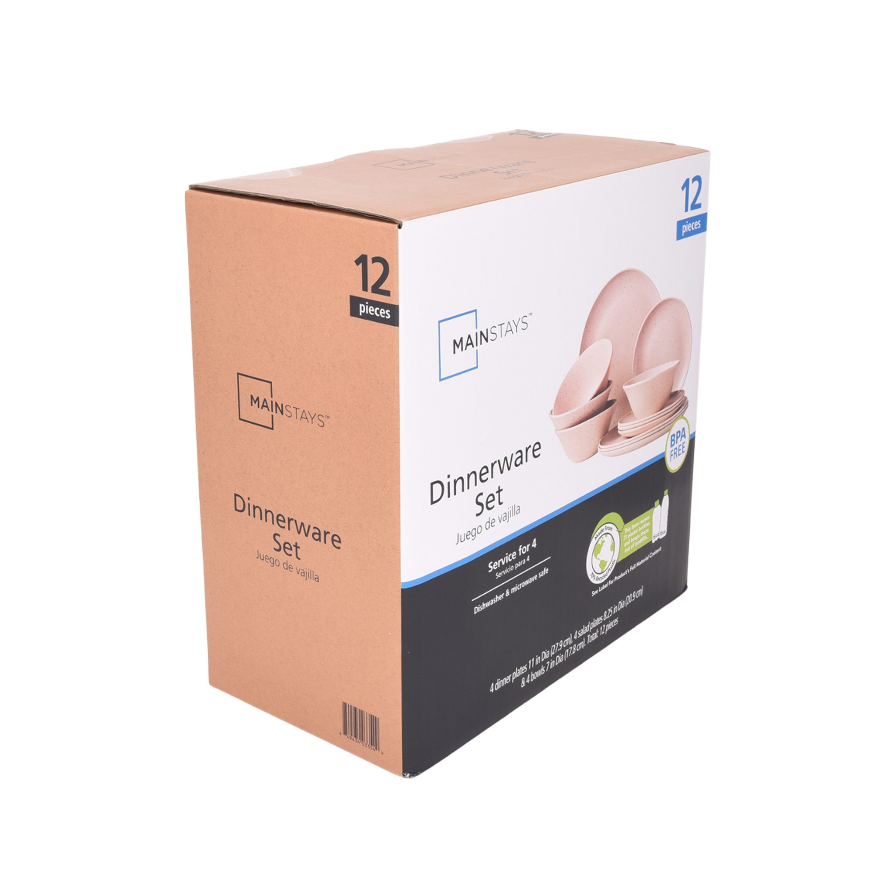 Mainstays 12-Piece Eco-Friendly Dinnerware Set, Pink