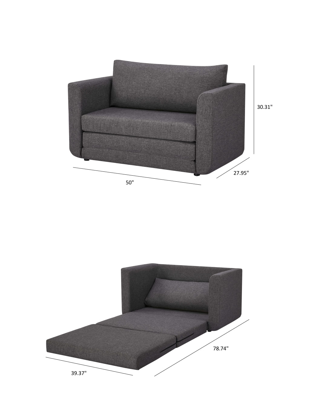 Artdeco Home Afton Linen Sleeper Sofa, Dark Gray