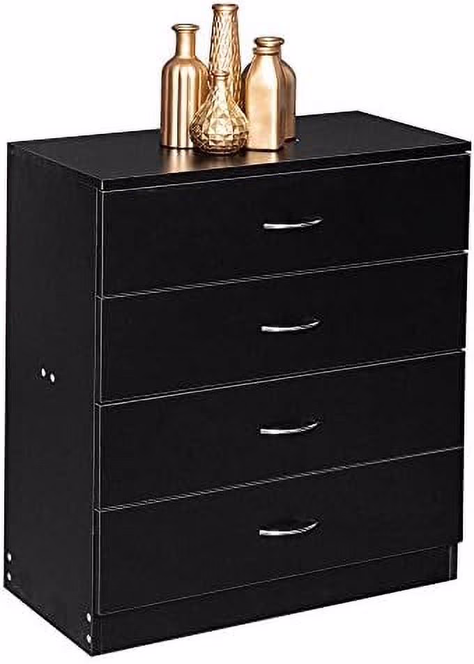 xrboomlife 4 Drawer Dresser Black Chest of Drawers with Metal Handles Wood Clothes  Organizer Cabinet for Bedroom  Closet  Entryway  Nursery  Dining Room  Living Room