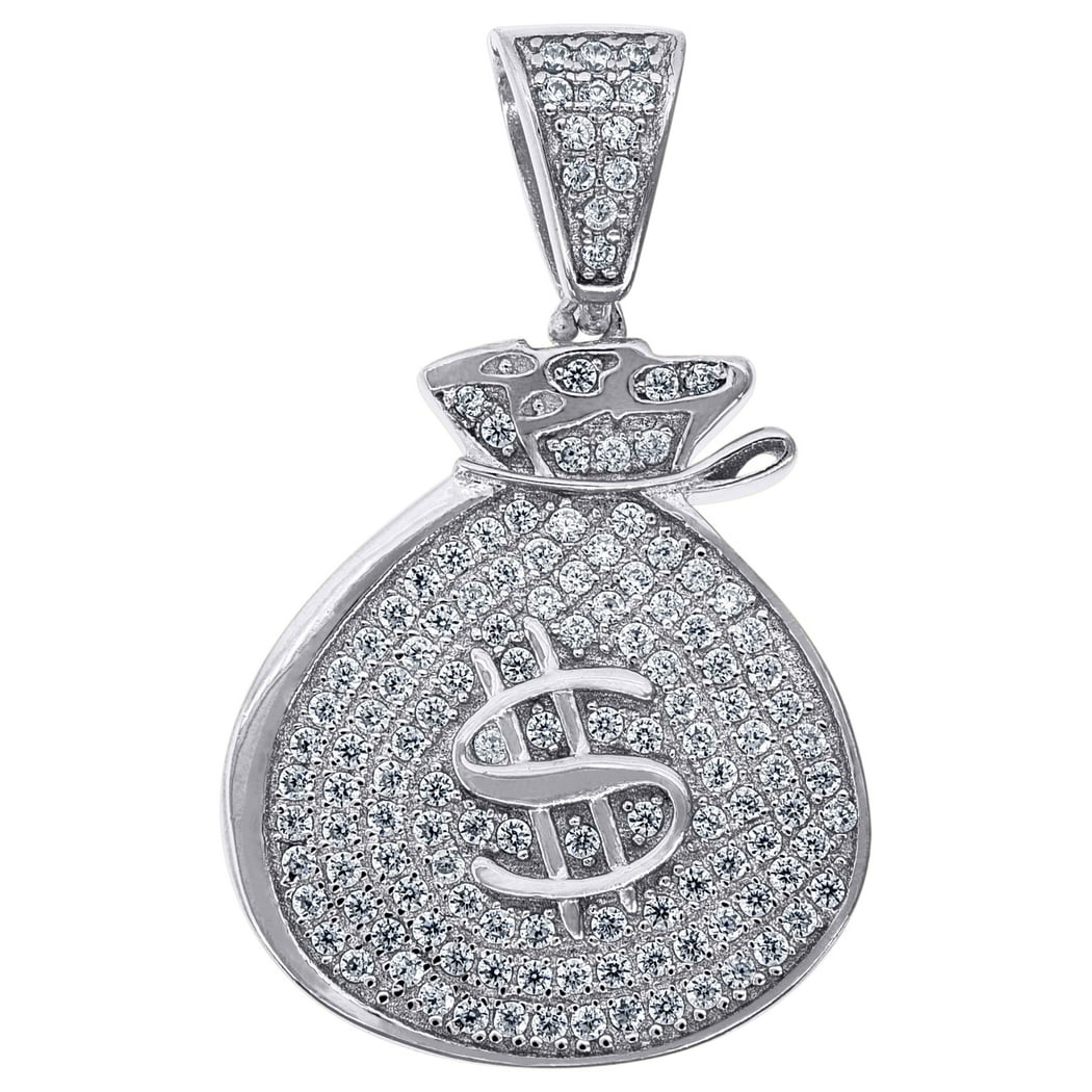 925 Sterling Silver Mens Round CZ Money Bag Cluster Charm Pendant Necklace Measures 29.9x18.5mm Wide Jewelry Gifts for M