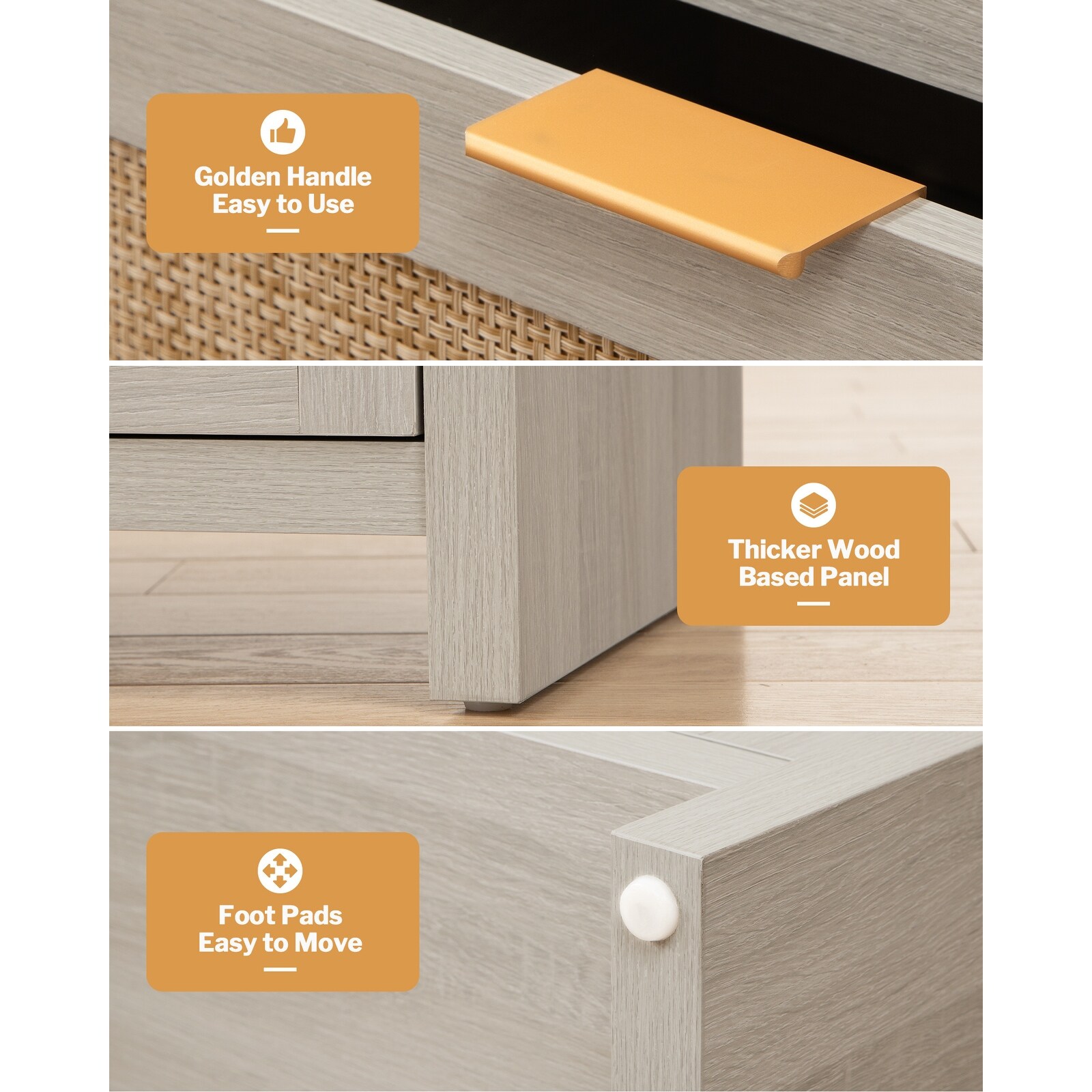 SICOTAS  Farmhouse Set of 2 Nightstand with Charging Station and 2-Drawers White