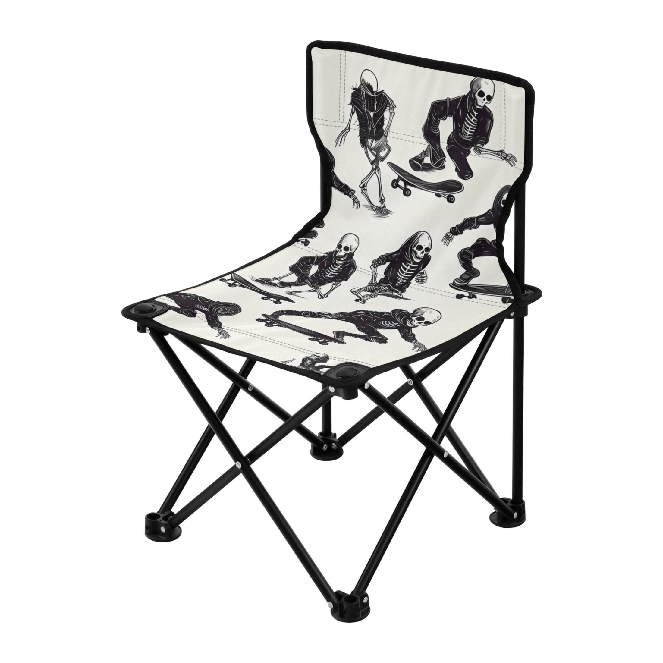 Skeletons with Skateboard Portable Camping Chair Outdoor Folding Beach Chair Fishing Chair Lawn Chair with Carry Bag Support to 220LBS