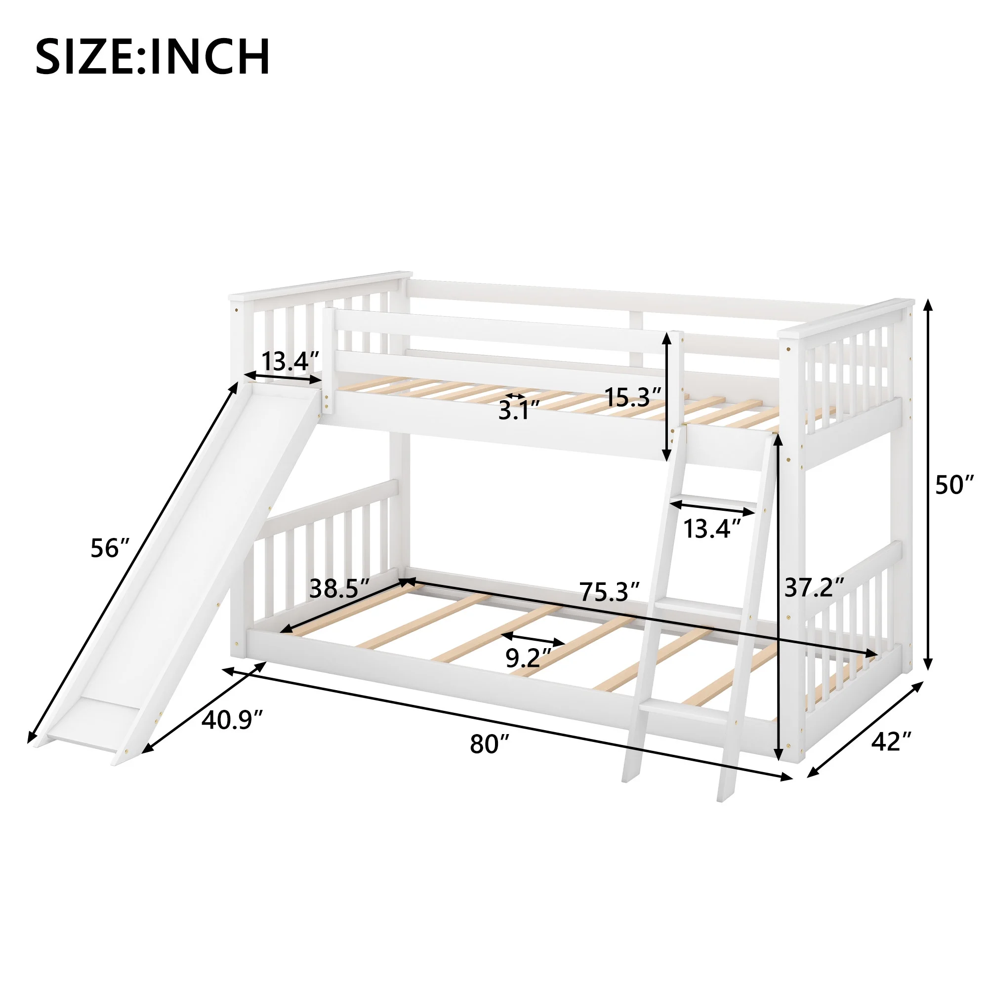 Nestfair White Twin over Twin Bunk Bed with Convertible Slide and Ladder
