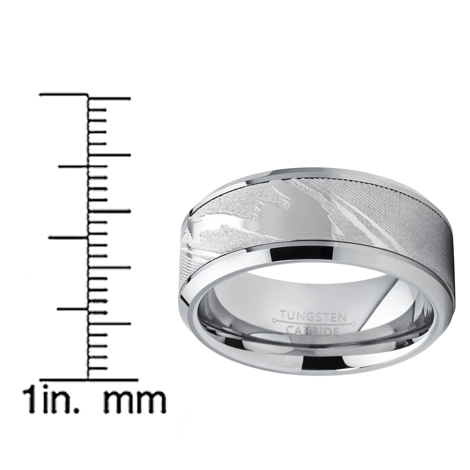 Metal Masters Men's Tungsten Carbide Wedding Band Ring, Inlaid Simulated Damascus Pattern 9mm 8