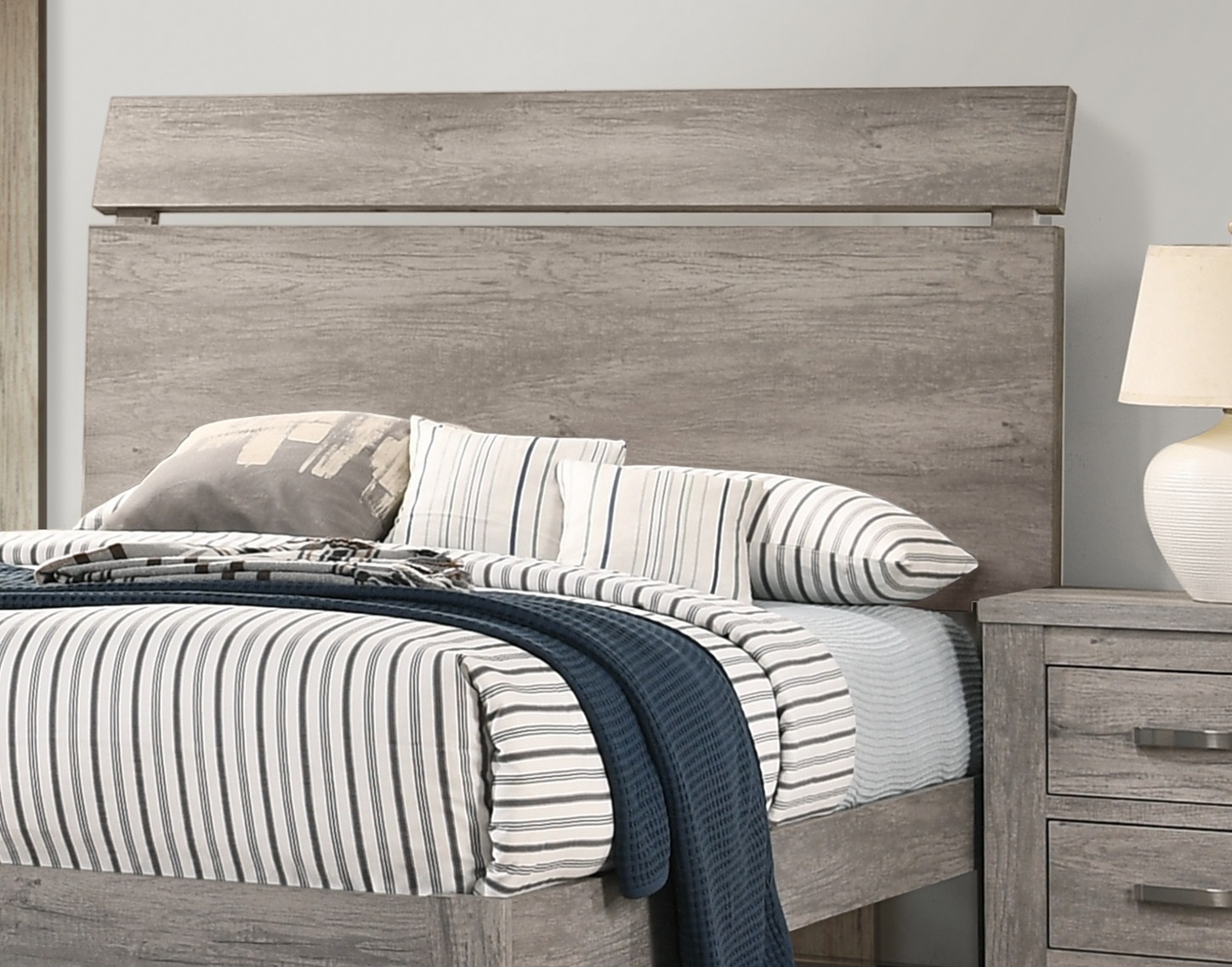 Unique Simple Antique Finish Eastern King Size Bed 1pc Bedroom Bedframe Plywood MDF HB Bed.