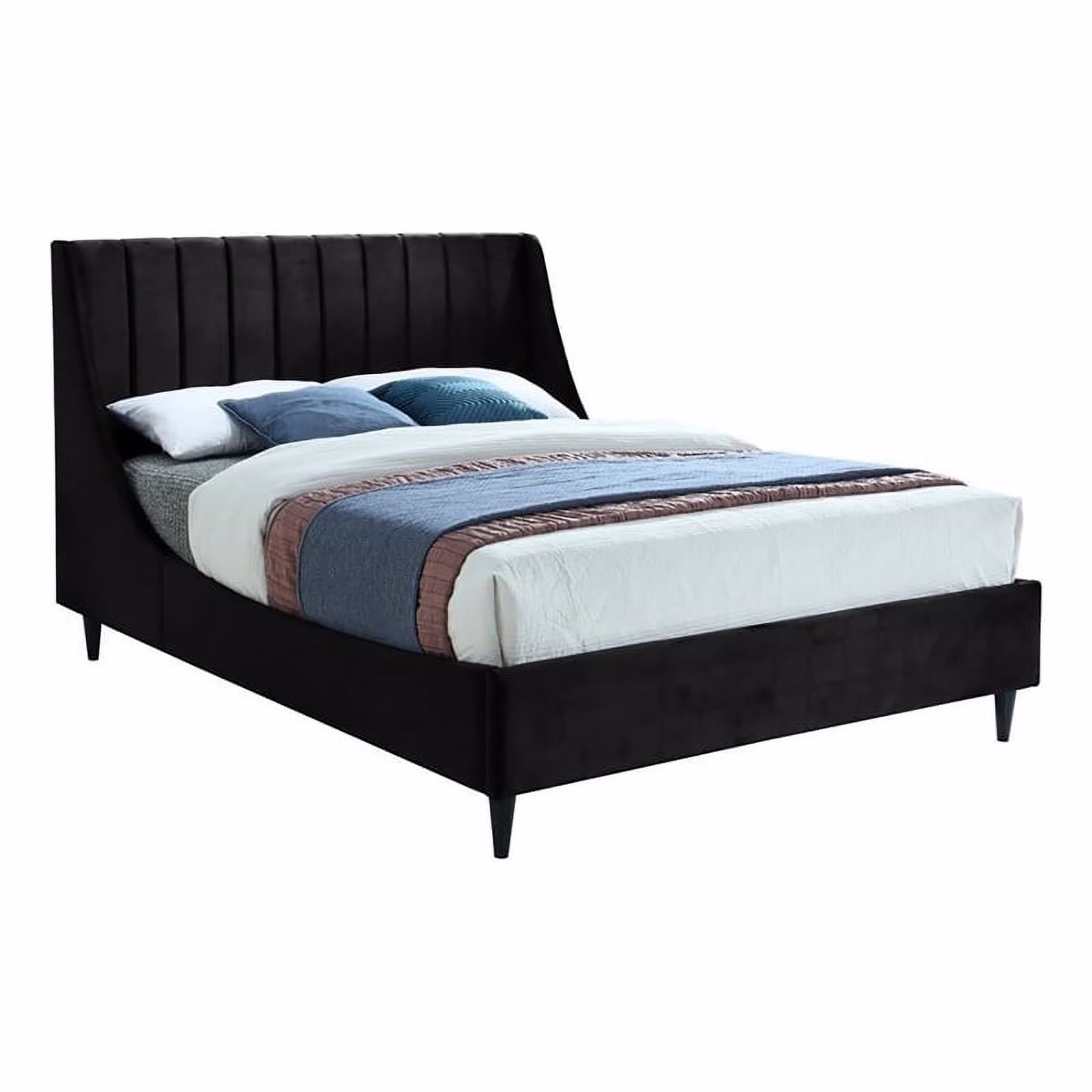 Maklaine Modern Soft Velvet Upholstered Queen Size Bed in Black