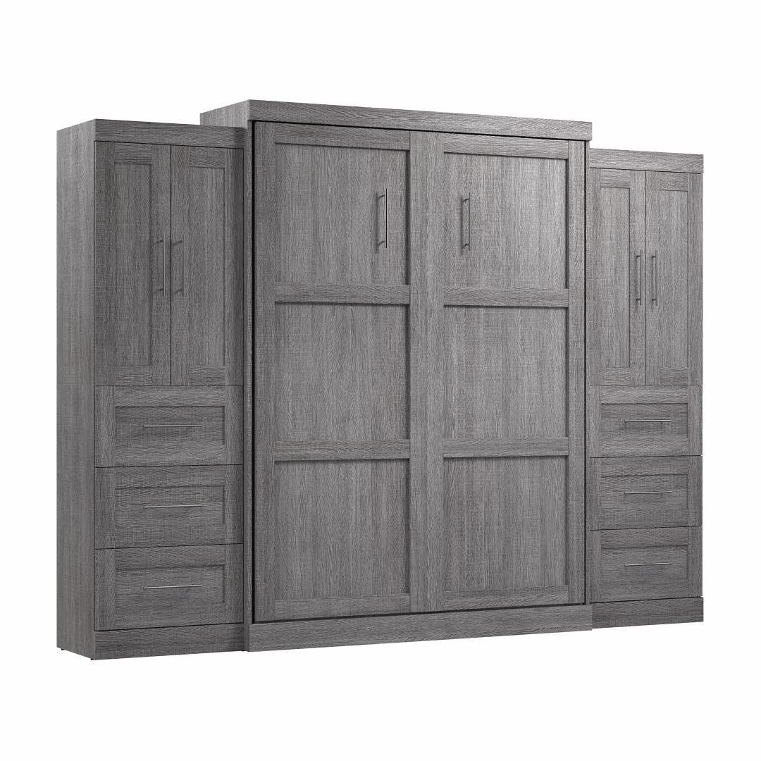 Bestar Pur Queen Murphy Bed with Closet Storage Cabinets (115W) in Bark Gray