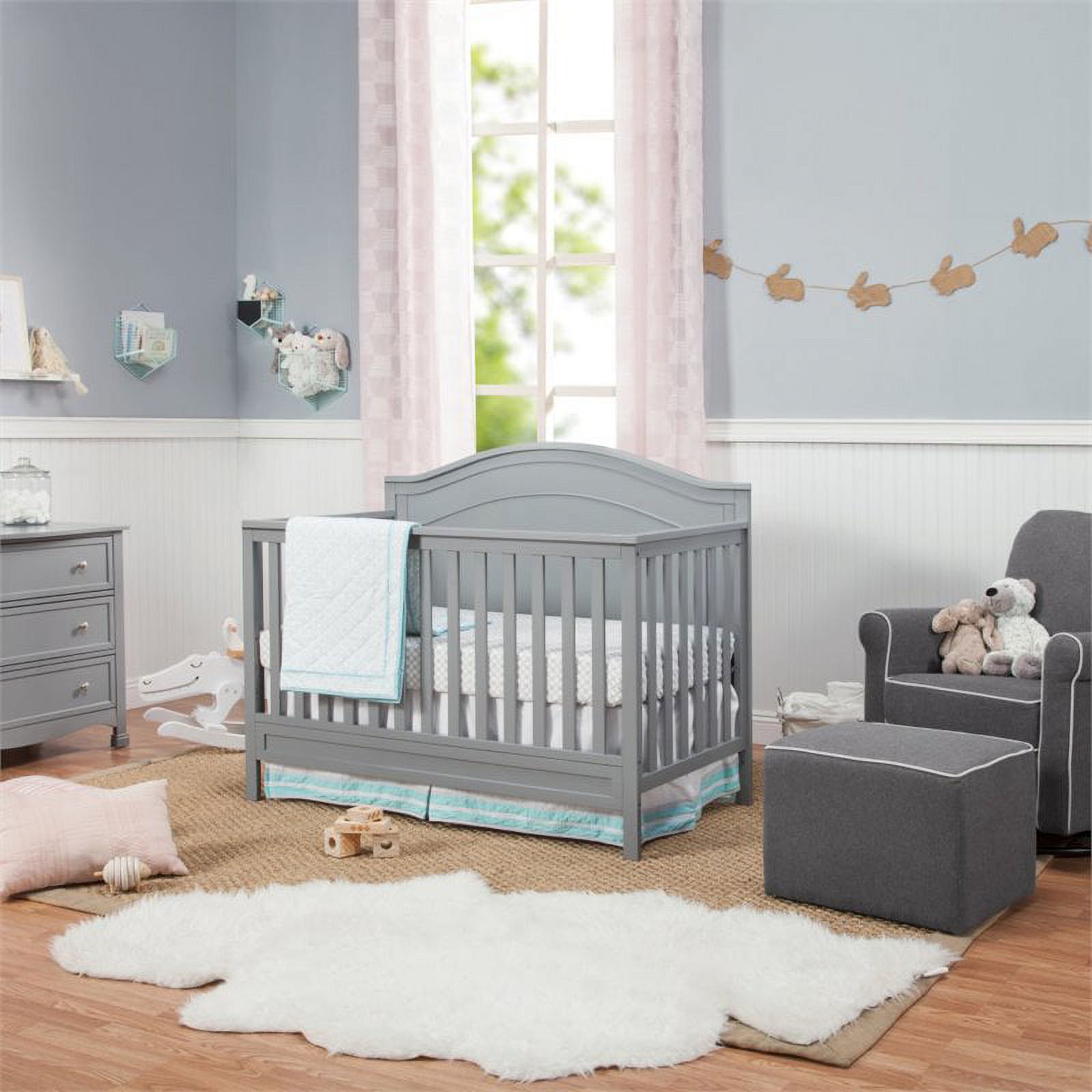 4-in-1 Convertible Crib and Dresser Set with Removable Changing Tray in Gray