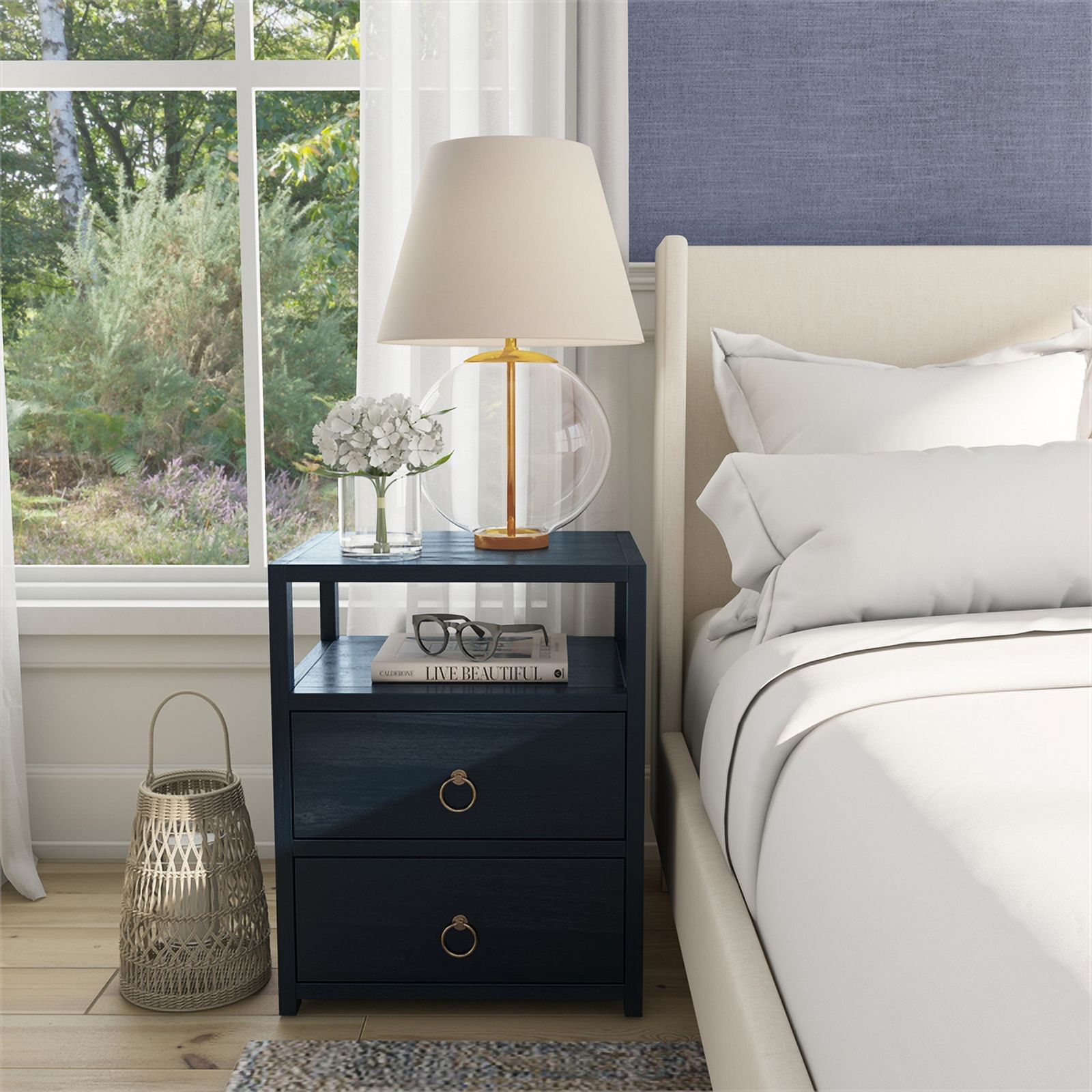 Home Square 3-Piece Set with Dresser and 2 Nightstands in Navy Blue
