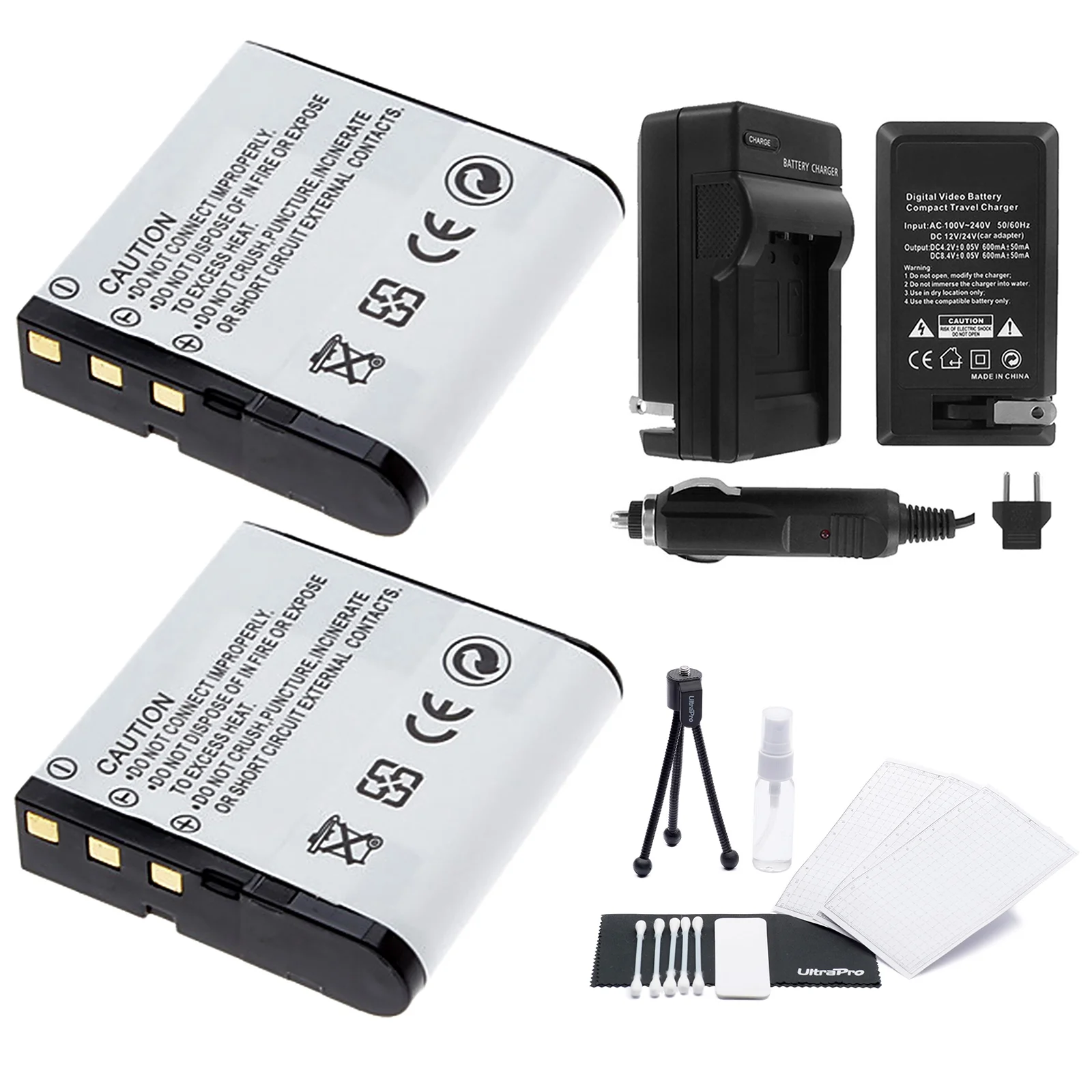 2-Pack NP-40 High-Capacity Replacement Batteries with Rapid Travel Charger for Select Casio Cameras. UltraPro Bundle Includes: Camera Cleaning Kit, Screen Protector, Mini Travel Tripod