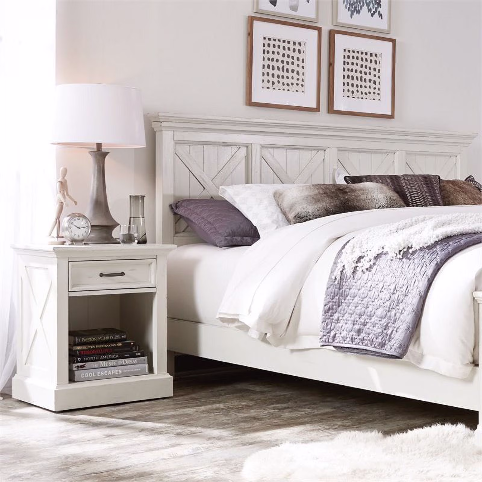 Pemberly Row Farmhouse King Headboard and Night Stand