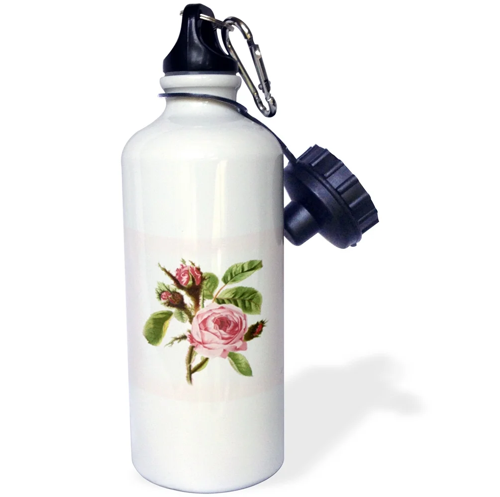 3dRose Victorian Pink Rose, Sports Water Bottle, 21oz
