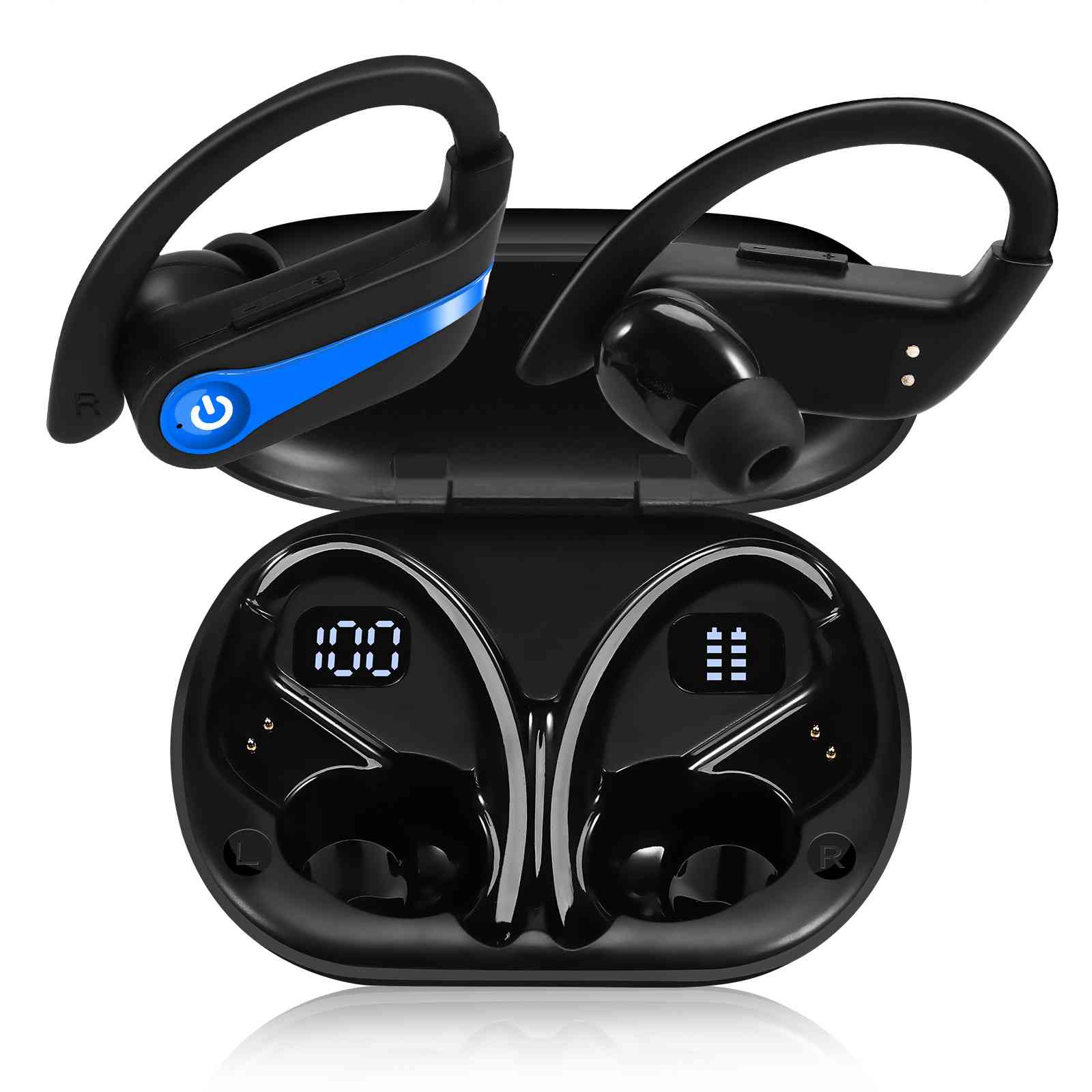 UrbanX over the ear headphones wireless Bluetooth with Earhooks Built-in Mic, 200H Playtime, Immersive Sound, Quick-Pair, Secure Fit, IPX7 Waterproof, Compatible With Lenovo Legion Duel - Blue