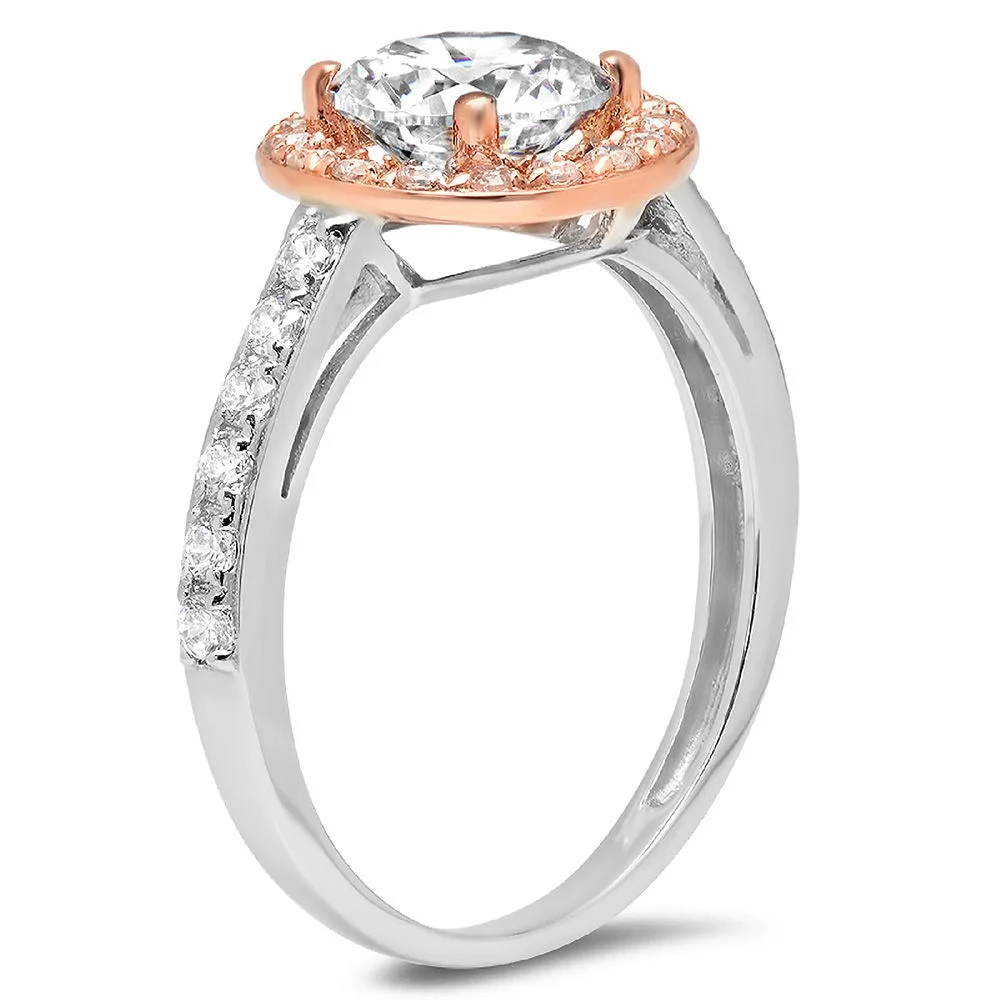 2.37 ct Brilliant Round Cut Real Genuine Natural Diamond VS1-VS2 I-J 18K White Rose Gold Halo Promise Wedding Statement Engagement Designer Ring size 3.5