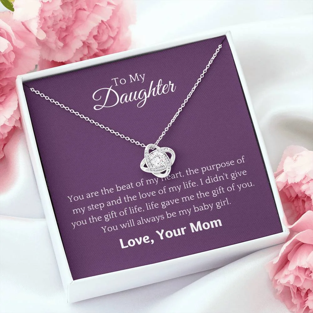 To My Daughter - The Beat of My Heart - Love Knot Necklace