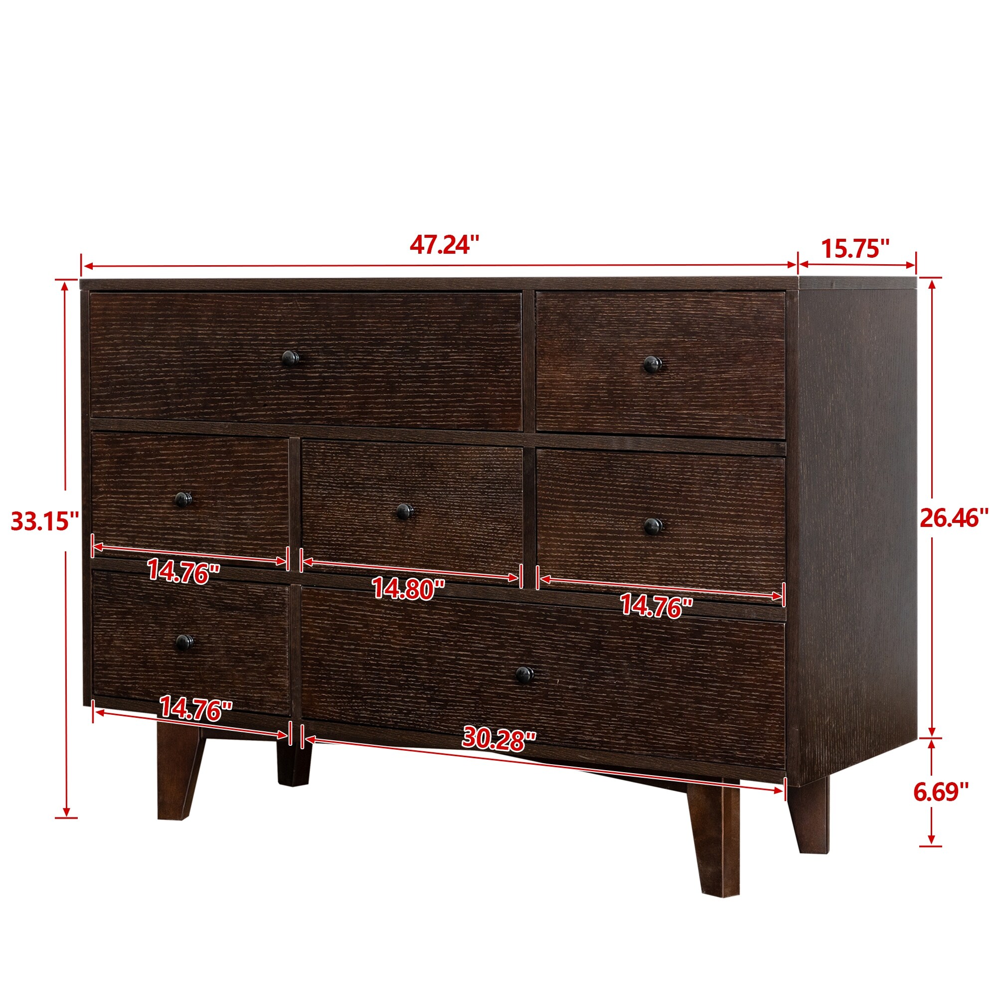 BESTCOSTY Retro Soild Wood 7 Drawers Dresser with Round Hndle
