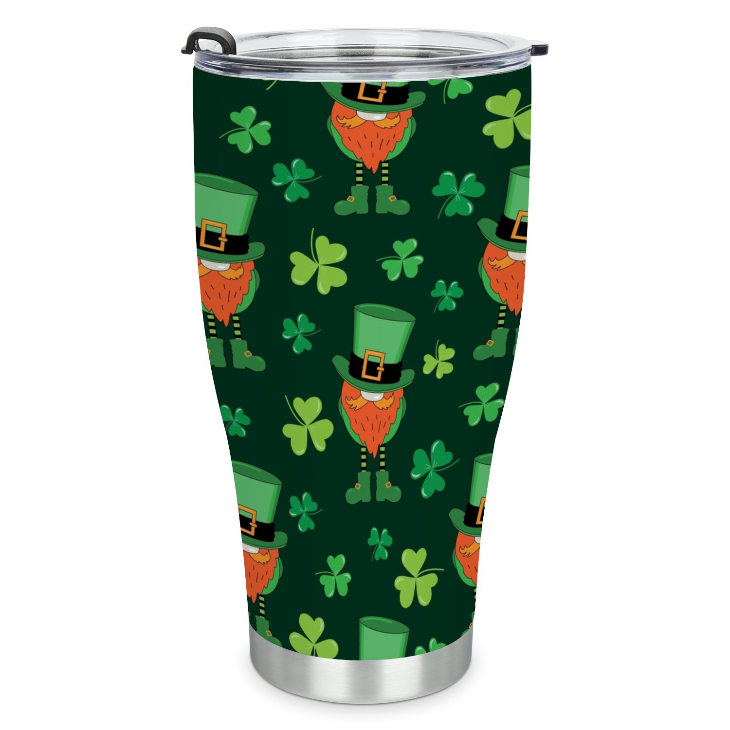 Hidove Stainless Steel Tumbler, Leprechaun and Clover Leaf Seamless Pattern 30oz Leak Proof & Stainless Steel Bottle for Hot & Cold Drinks - Coffee Travel Mug, Water Metal Canteen, Thermal Cup