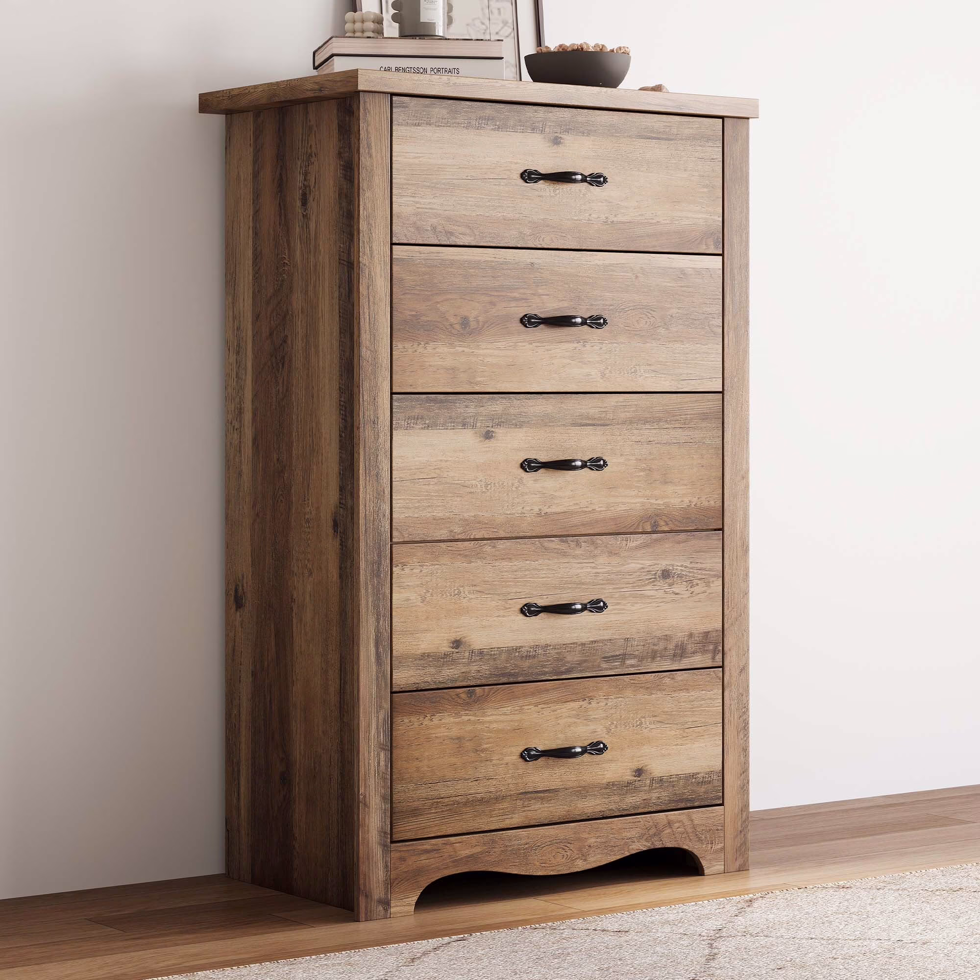 LINSY HOME Brown Dressers,Chest of 5 Drawers