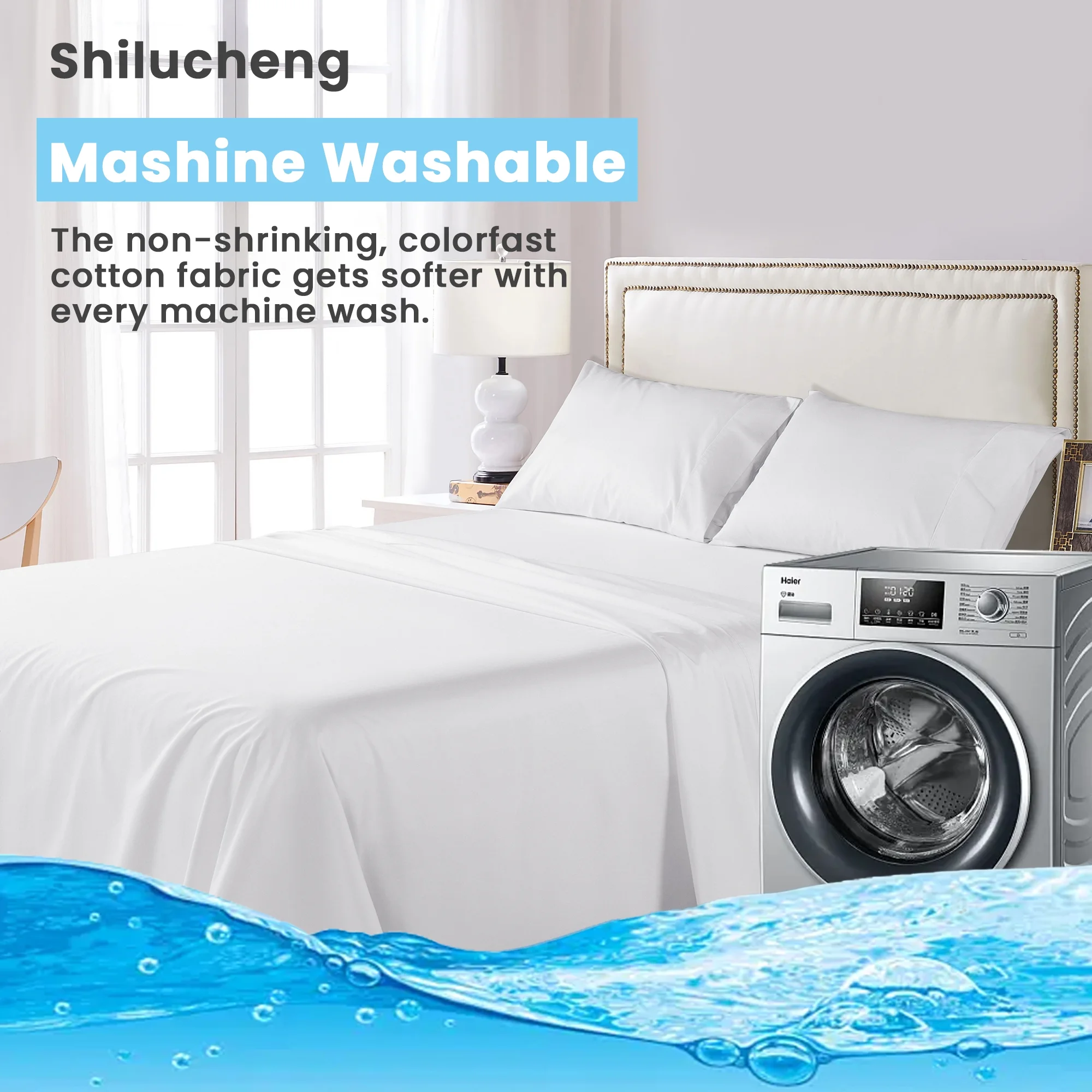 Shilucheng 100% Egyptian Cotton Cooling Bed Sheet Set, 1200 Series Luxury Percale Sheets Set, 16