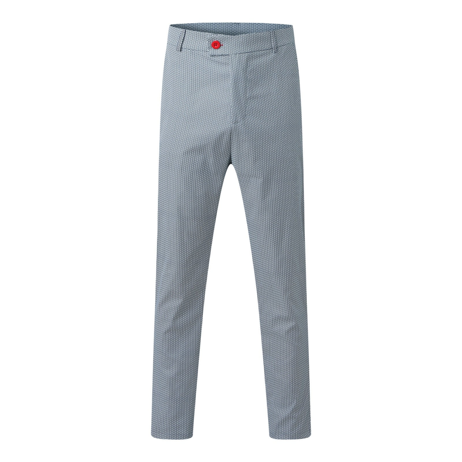 Men'S Casual Versatile Fashion Stretch Pants Dot Print Slim Fit Small Feet Suit Trousers Casual Pants Grey M