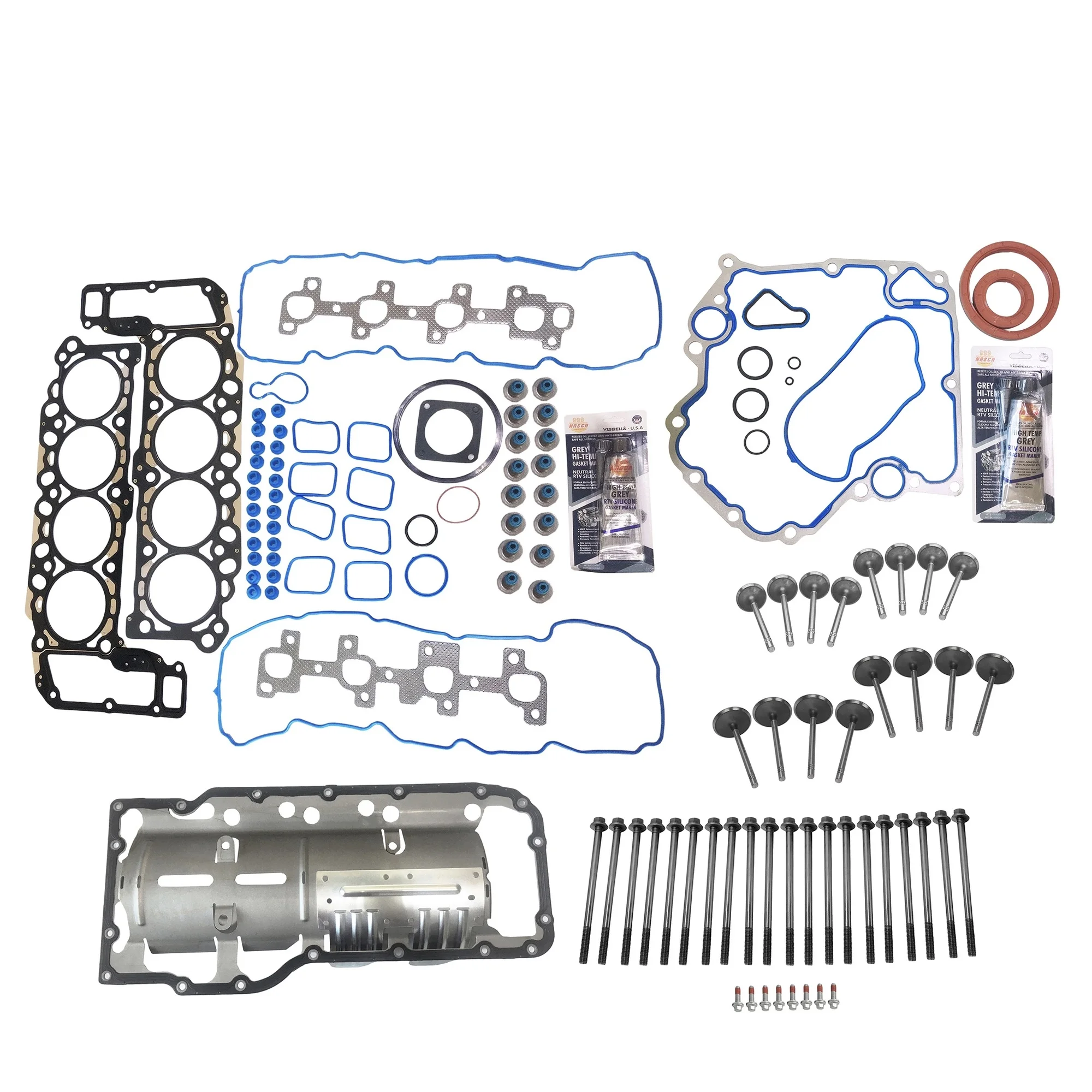 MLS Full Gasket Set & Intake & Exhaust Valves For 1999-03 Dodge Jeep 4.7L V8