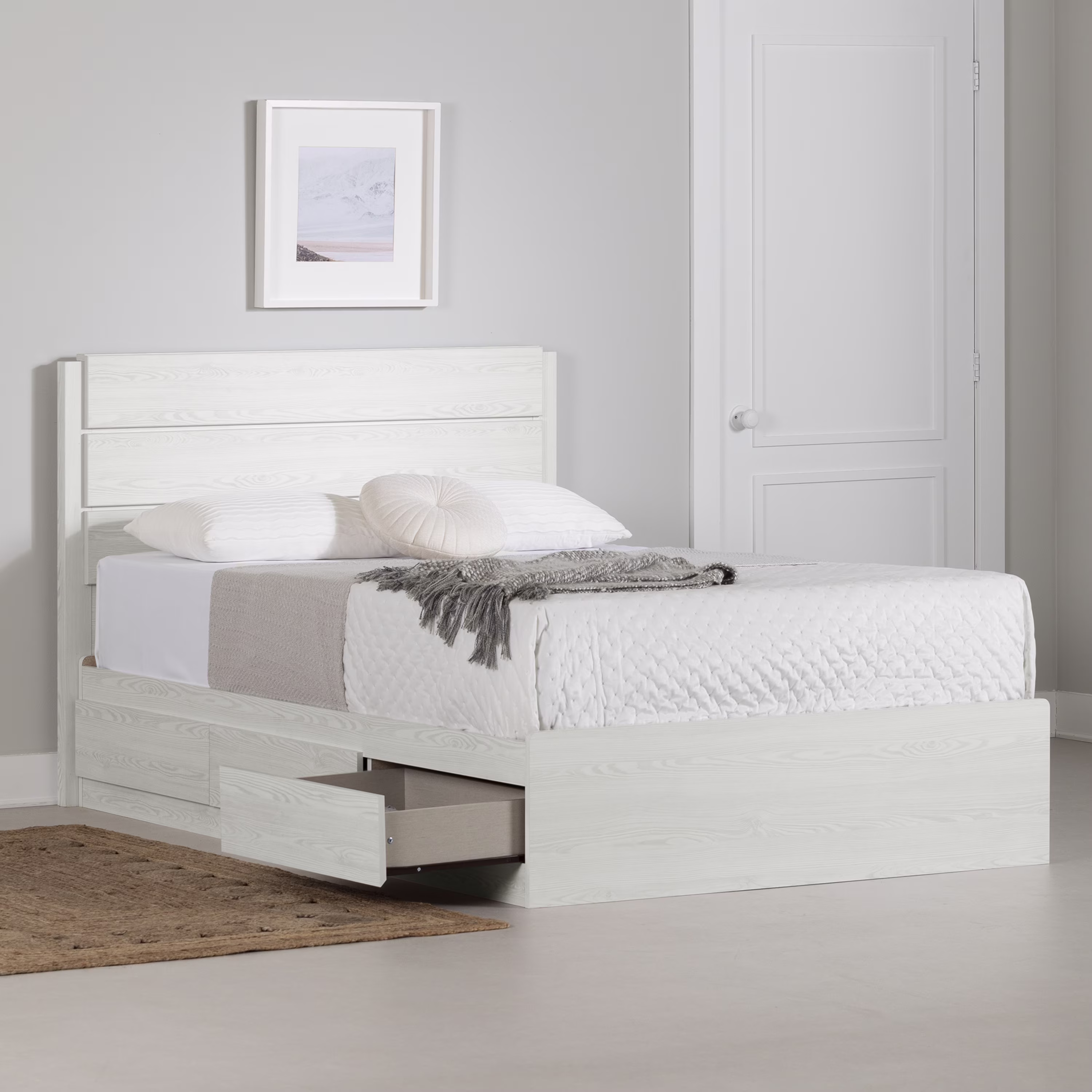 South Shore Arlen, Twin, Farmhouse Mates Bed and Headboard Set, White Pine