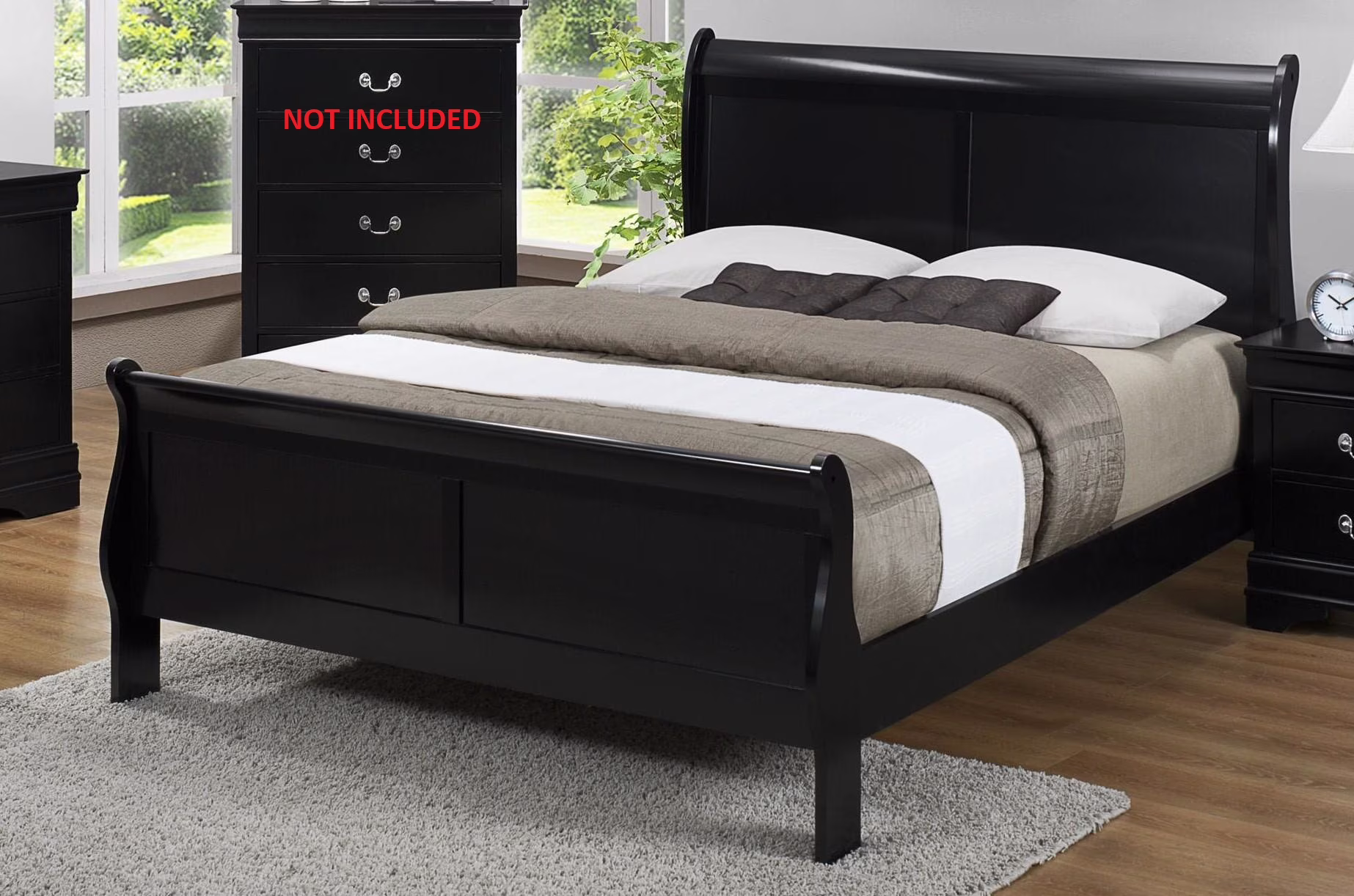1pc Contemporary Louis Philip Queen Panel Bed Wooden Bedroom Furniture Black Finish