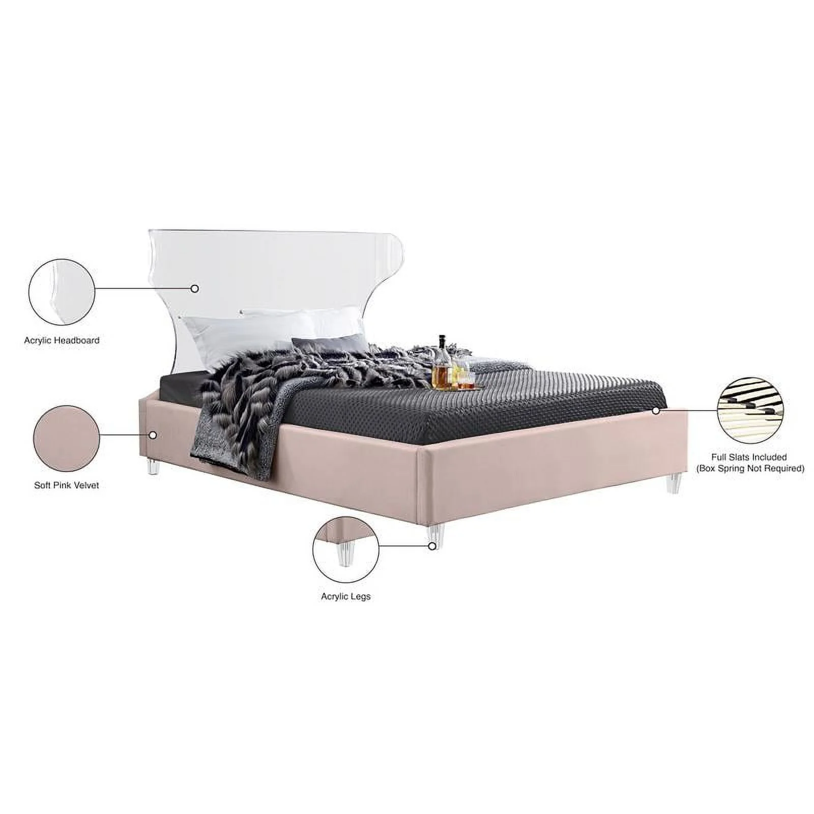 Meridian Furniture Ghost Pink Velvet King Bed
