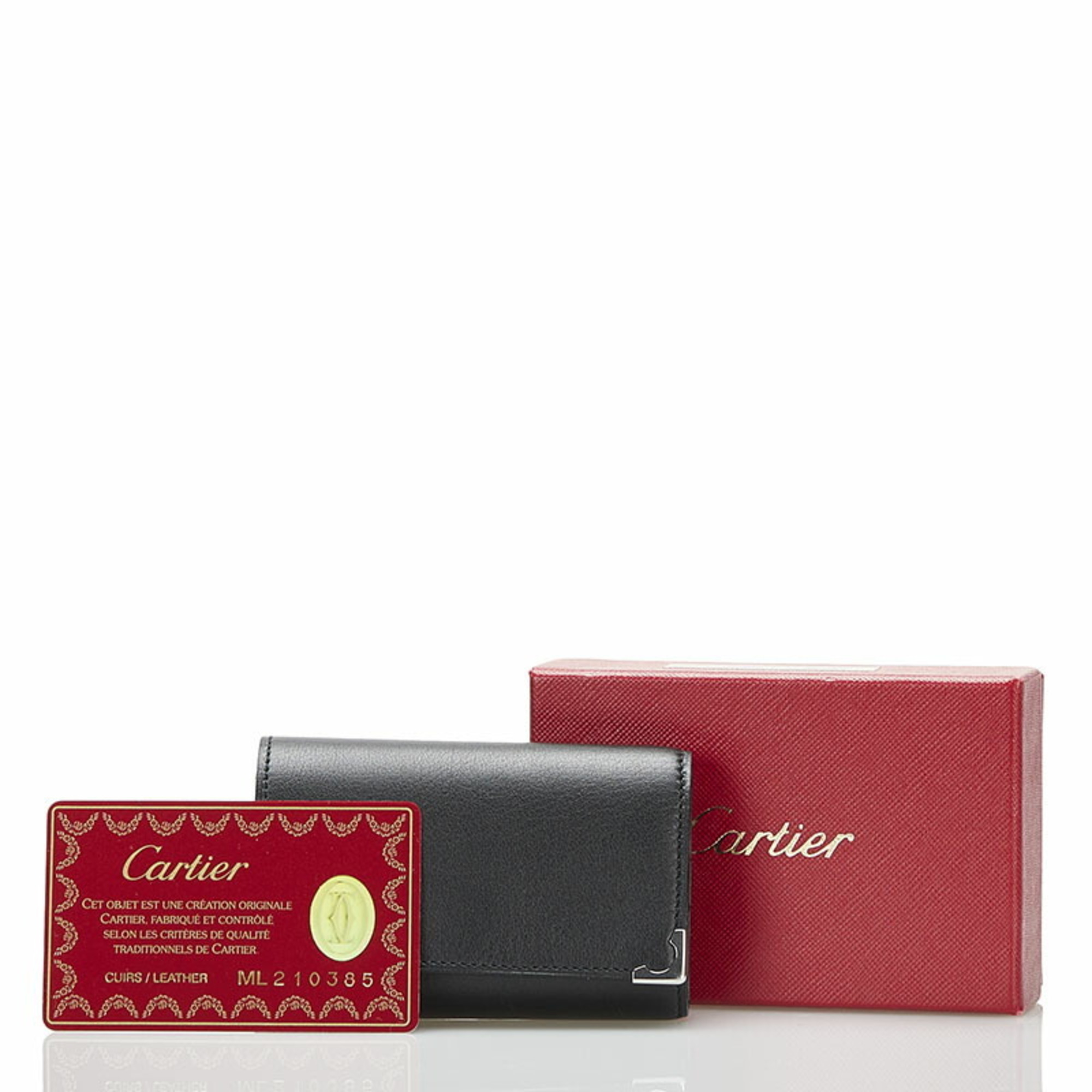 Pre-Owned Cartier cabochon 6 row key case L3000579 black leather ladies CARTIER (Good)