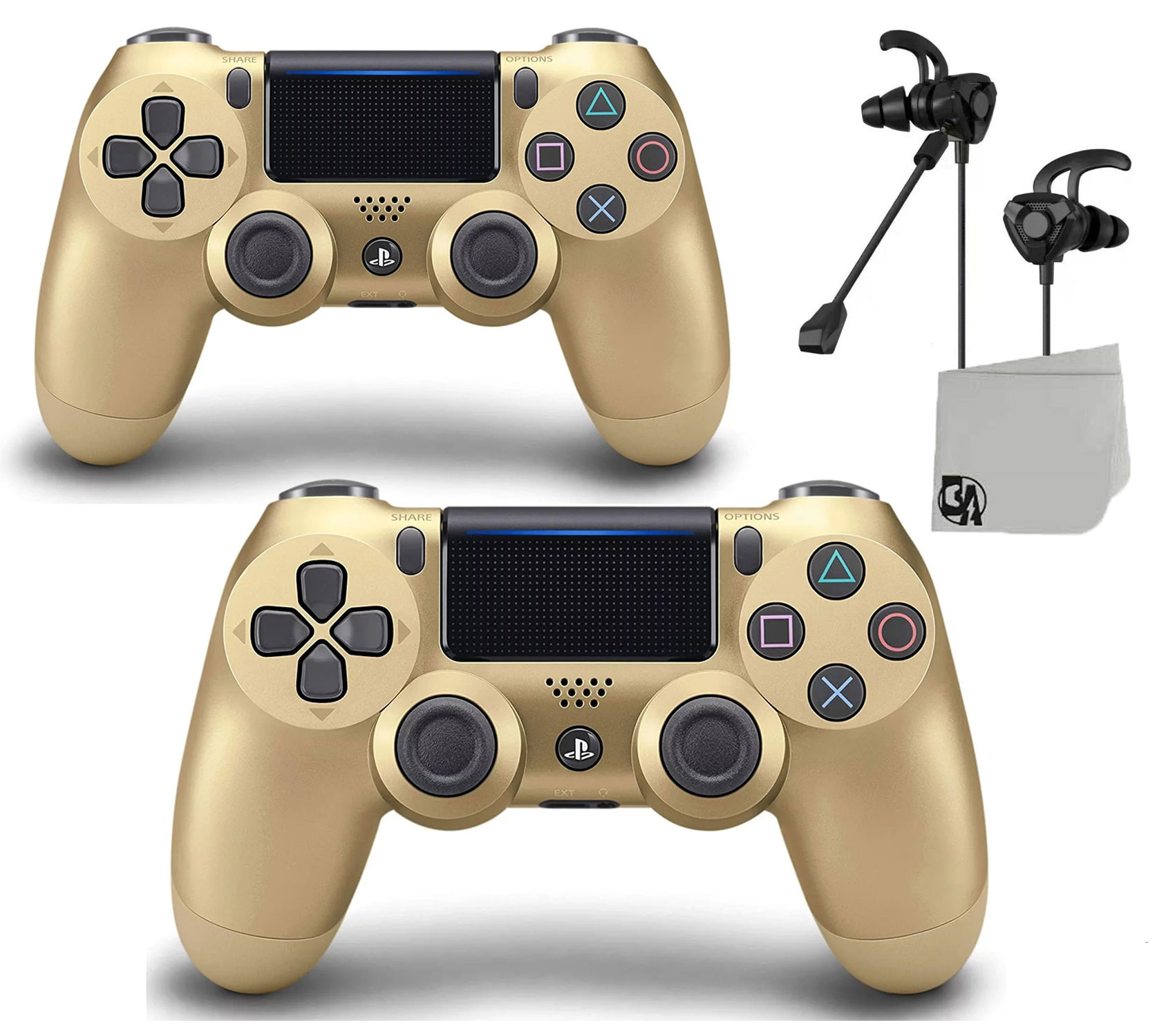 Gold DualShock PlayStation 4 Wireless 2 Controller Bundle - With Earbuds Like New with BOLT AXTION