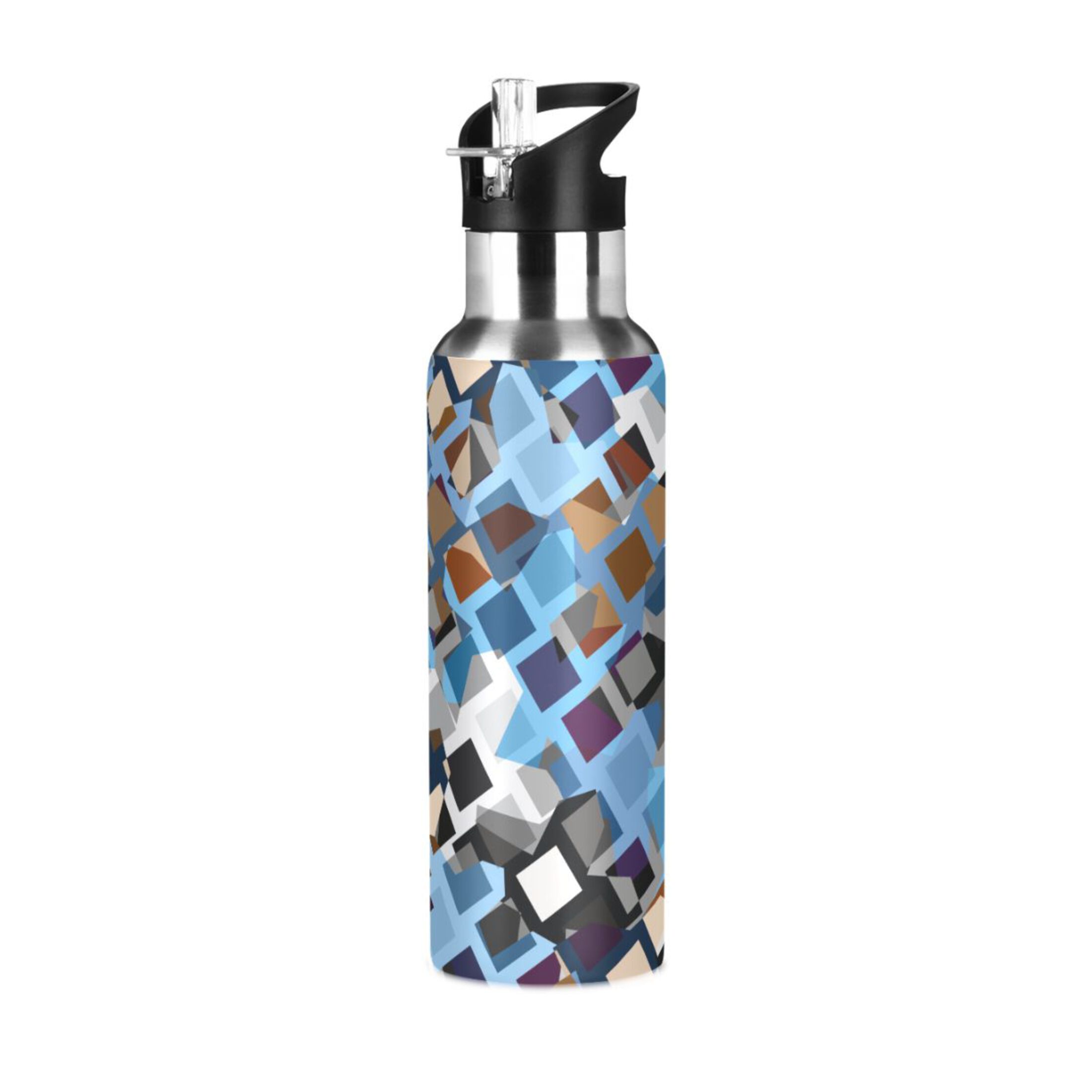 Abstract Broken Glass Water Bottles Insulated Thermos Kids Stainless Steel Bottle with Straw Lid Flask Leakproof for Sports Gym 20 oz