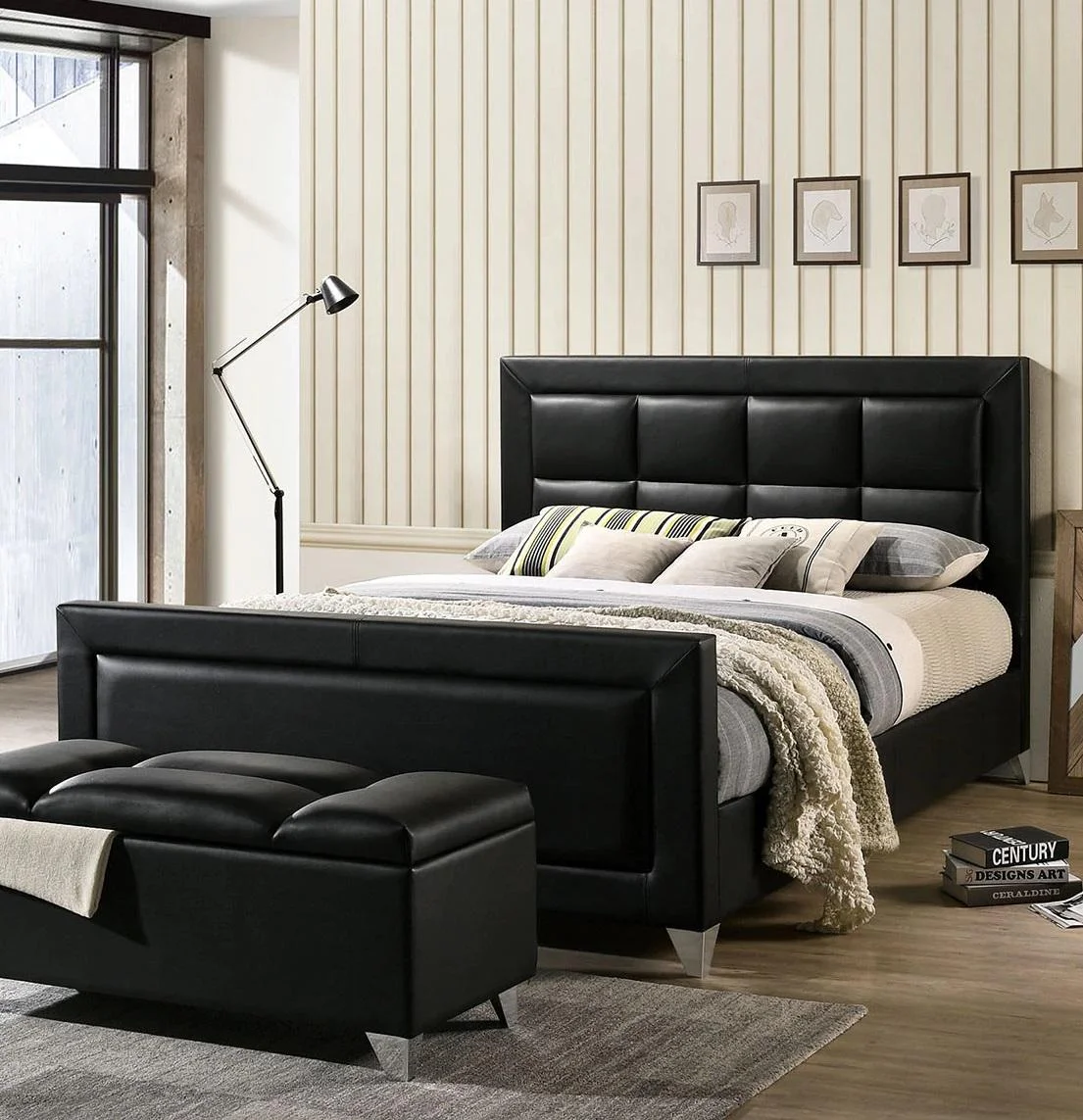 Contemporary Black Solid Wood Queen Bedroom Set 6pcs FOA CM7913 Menkar