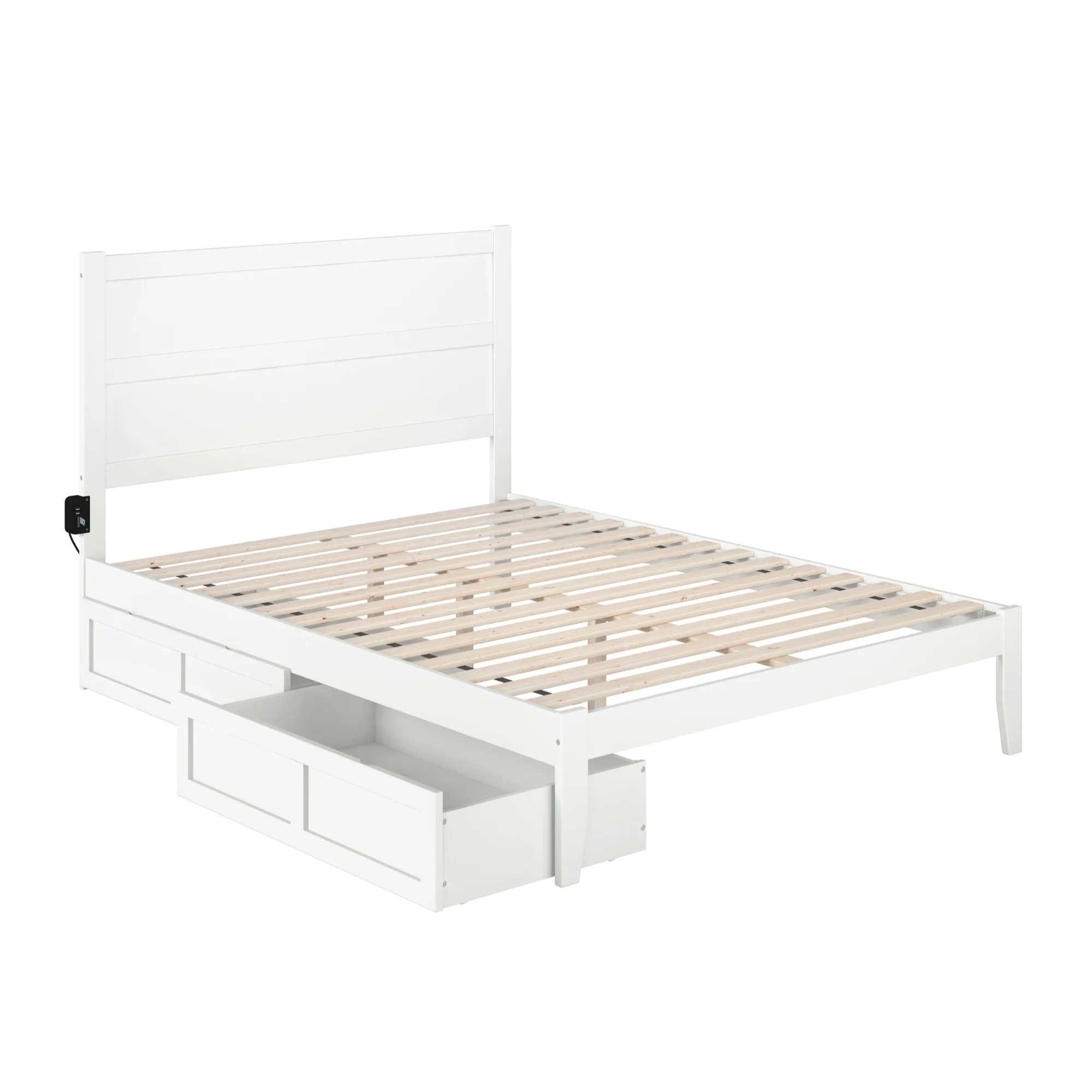 AFI NoHo Traditional Solid Wood Queen Bed with 2 Storage Drawers in White