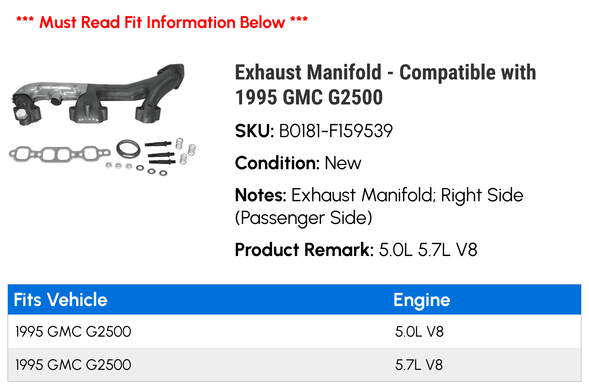 Exhaust Manifold - Compatible with 1995 GMC G2500