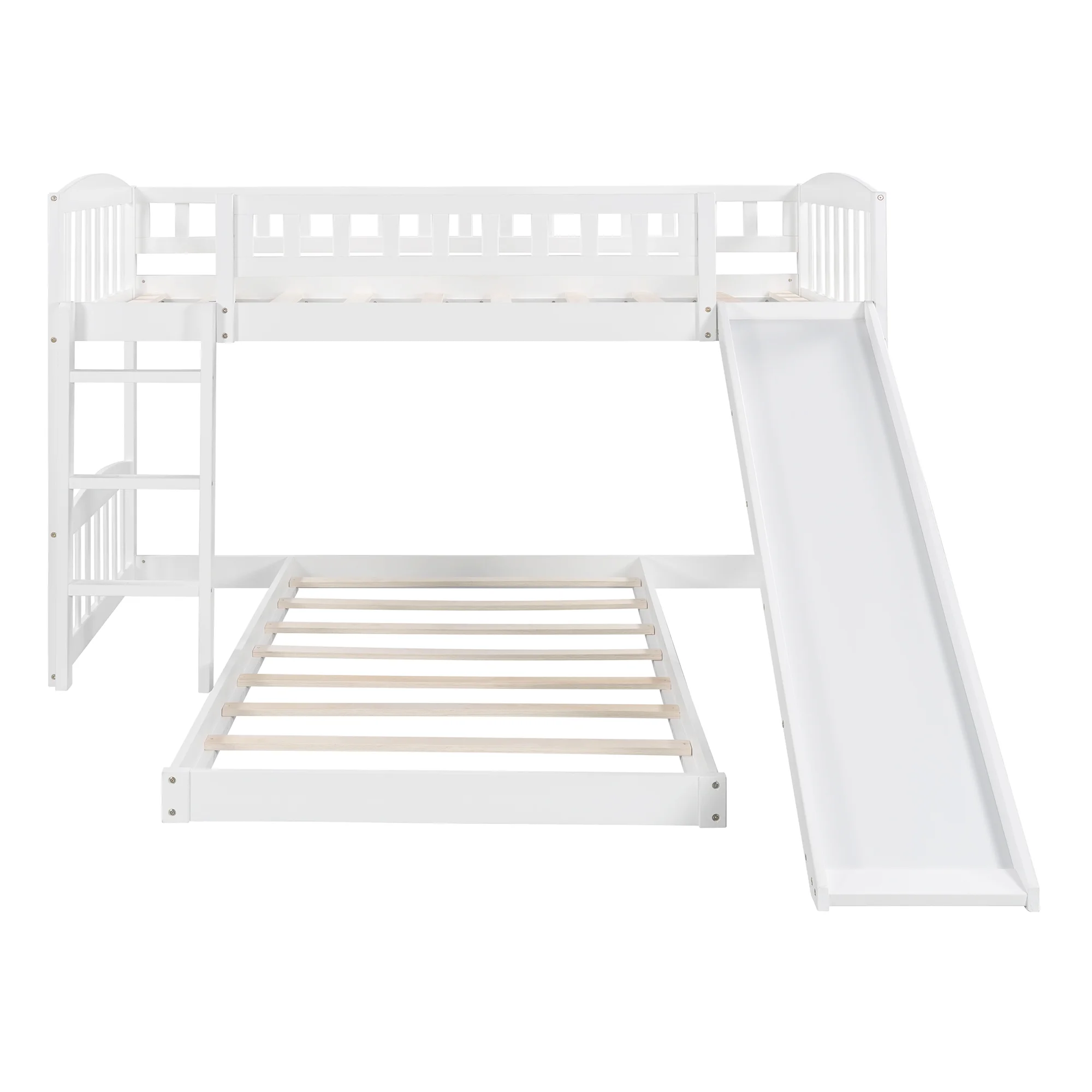Nestfair White Twin over Twin Bunk Bed with Slide and Ladder