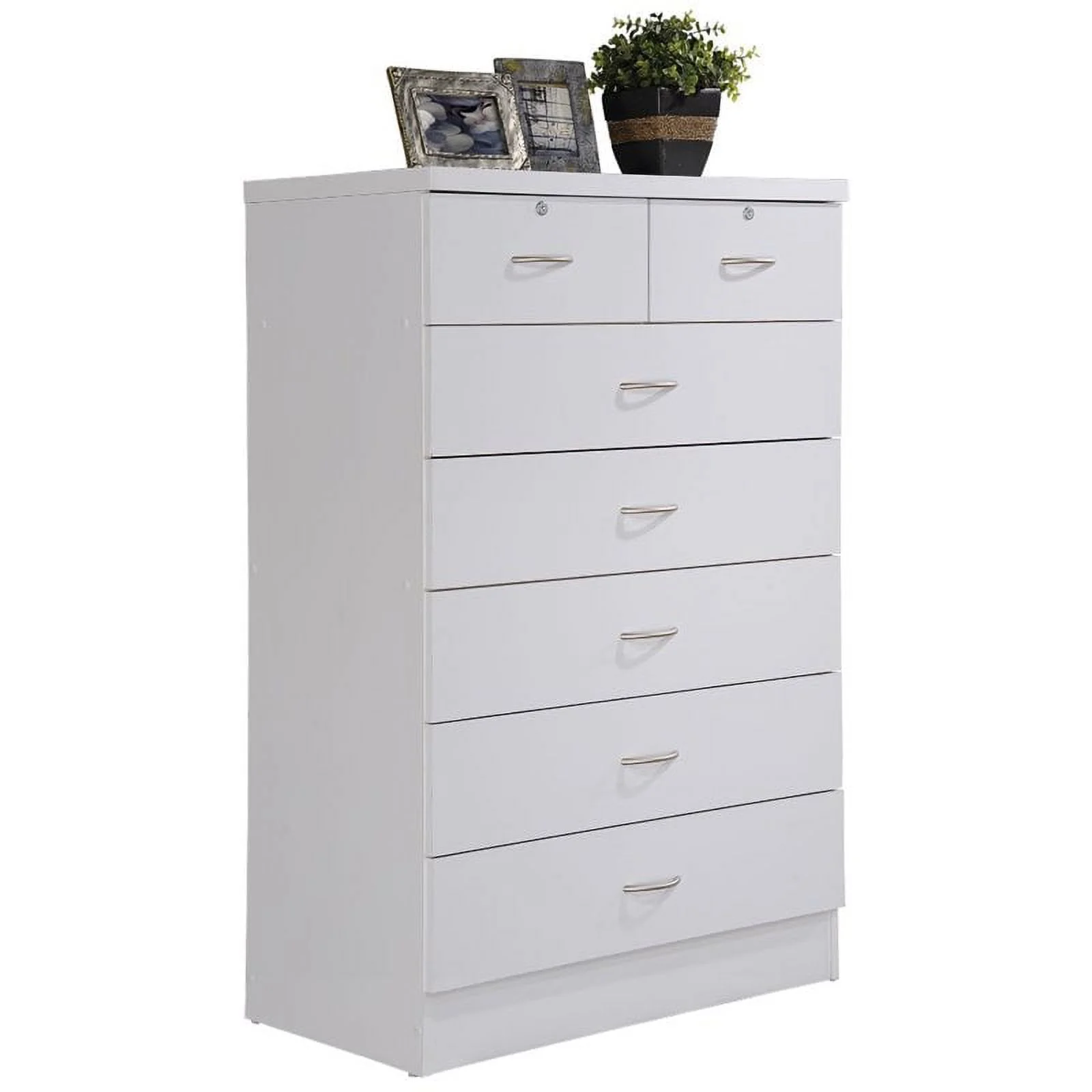 Home Square Hodedah 2 Piece 7 Drawer Wood Chest Set with Locks in White