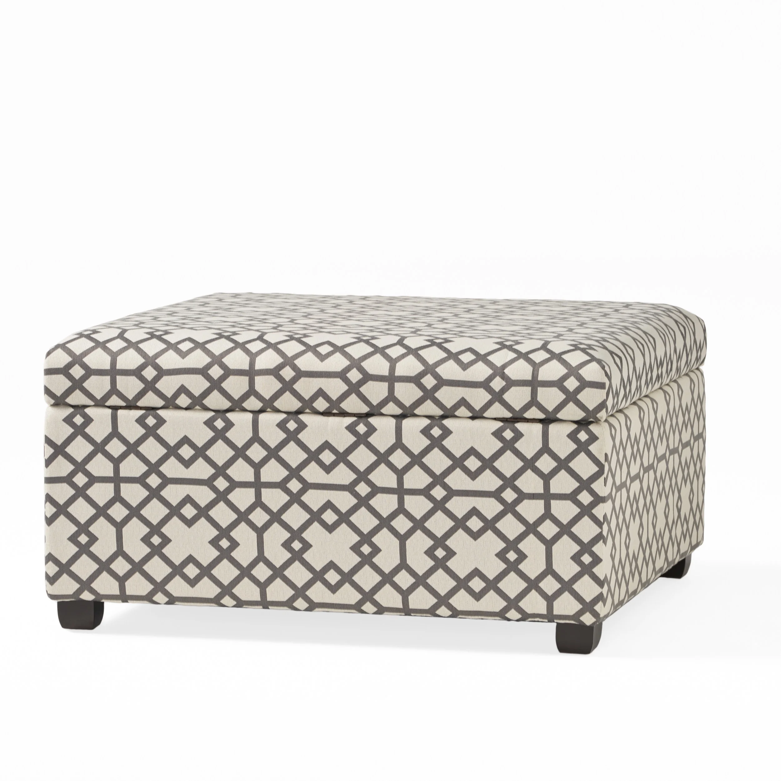 Noble House Bessley Square Lift Top Ottoman, Grey Geometric