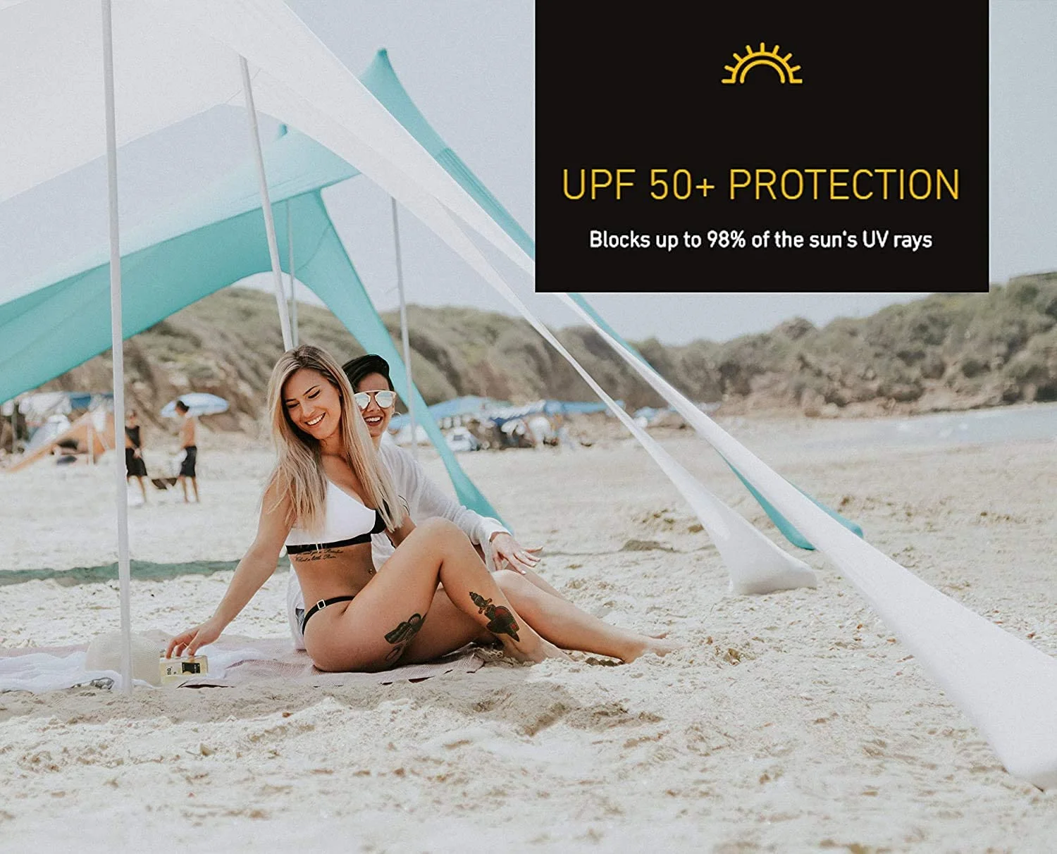 Sun Shelter Beach Shade Canopy by SkyBed, UPF 50+, Durable, Lightweight, 2-Pole, XL, Hawaiian Blue