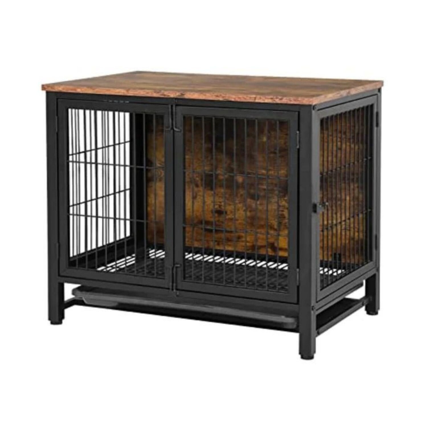 Organnice Wooden Dog Crate Furniture with Tray and Double Doors 33 inch.