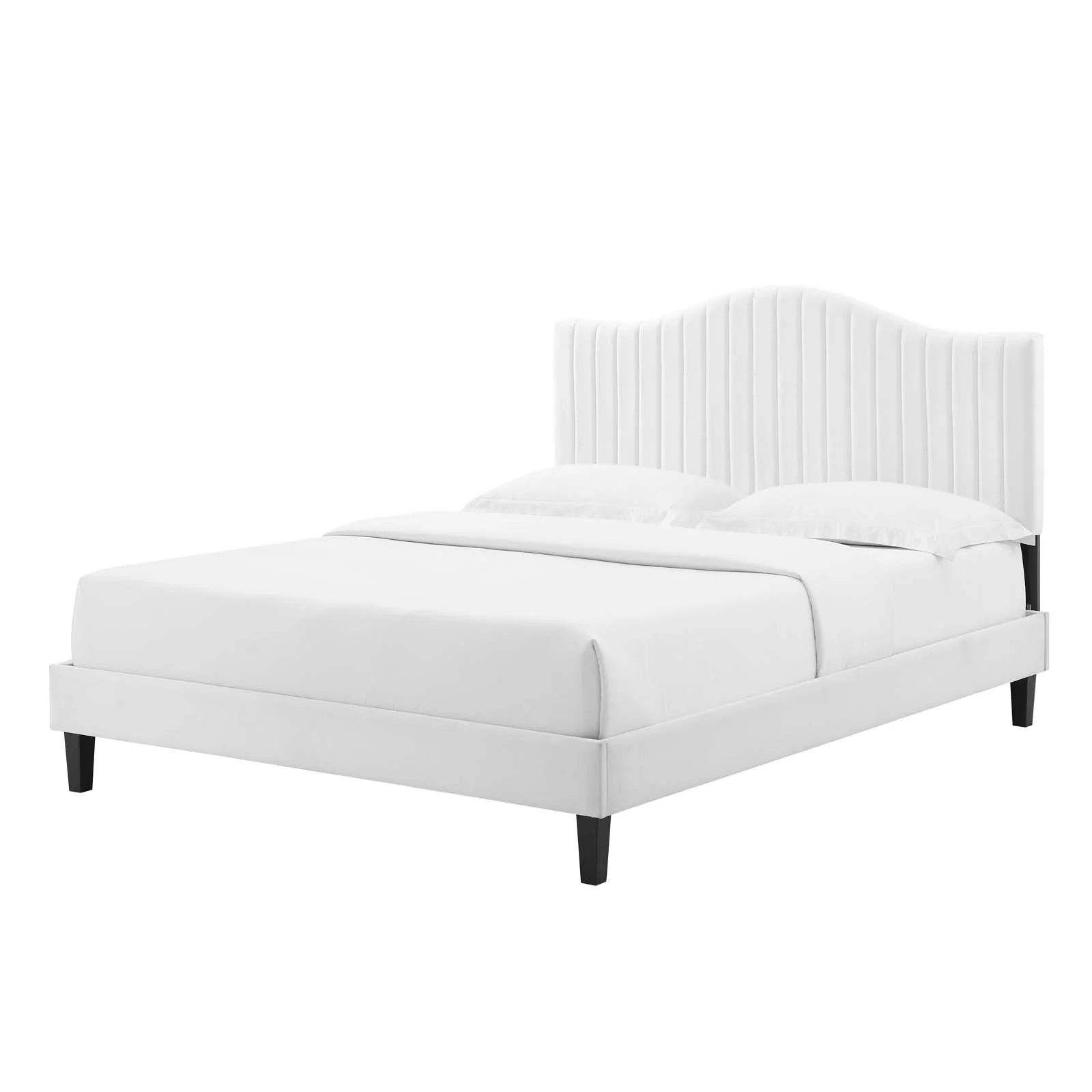 Tufted Platform Bed Frame, King Size, Velvet, White, Modern Contemporary Urban Design, Bedroom Master Guest Suite