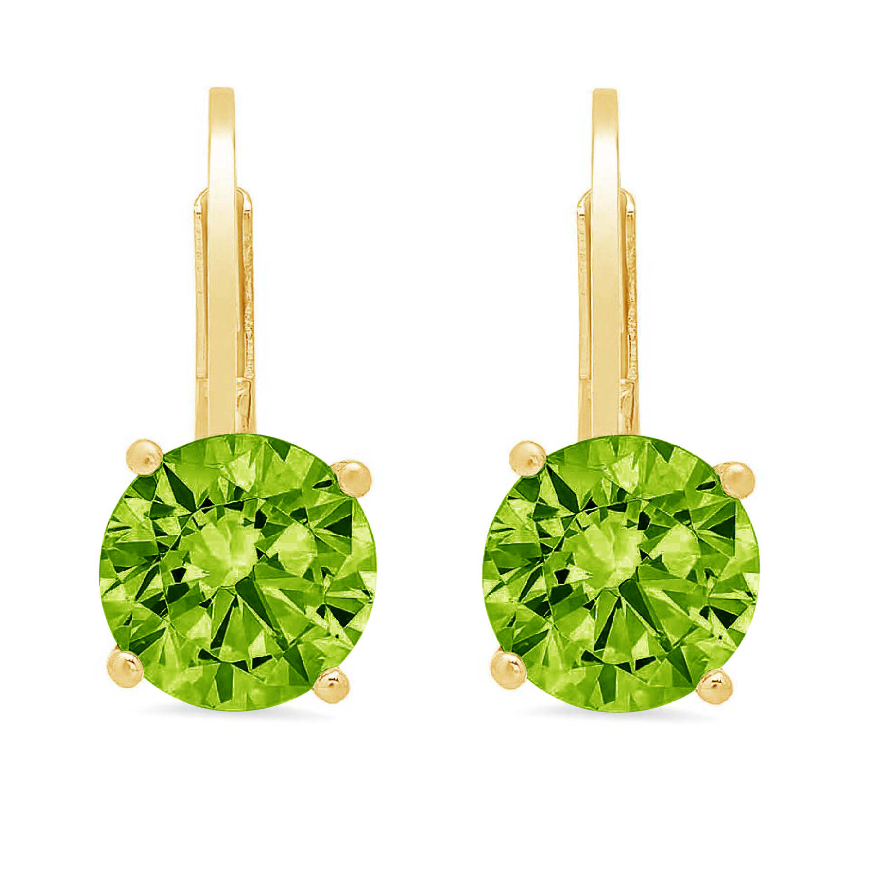 Clara Pucci 2 ct Brilliant Round Cut Drop Dangle VVS1 Genuine Conflict free Green Natural Peridot Real Stamped Solid 18K Yellow Gold Earrings Lever Back