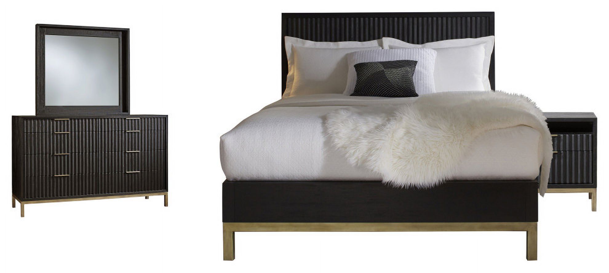 Modus Kentfield 4 Piece E King Bedroom Set With Nightstand, Black Drifted Oak