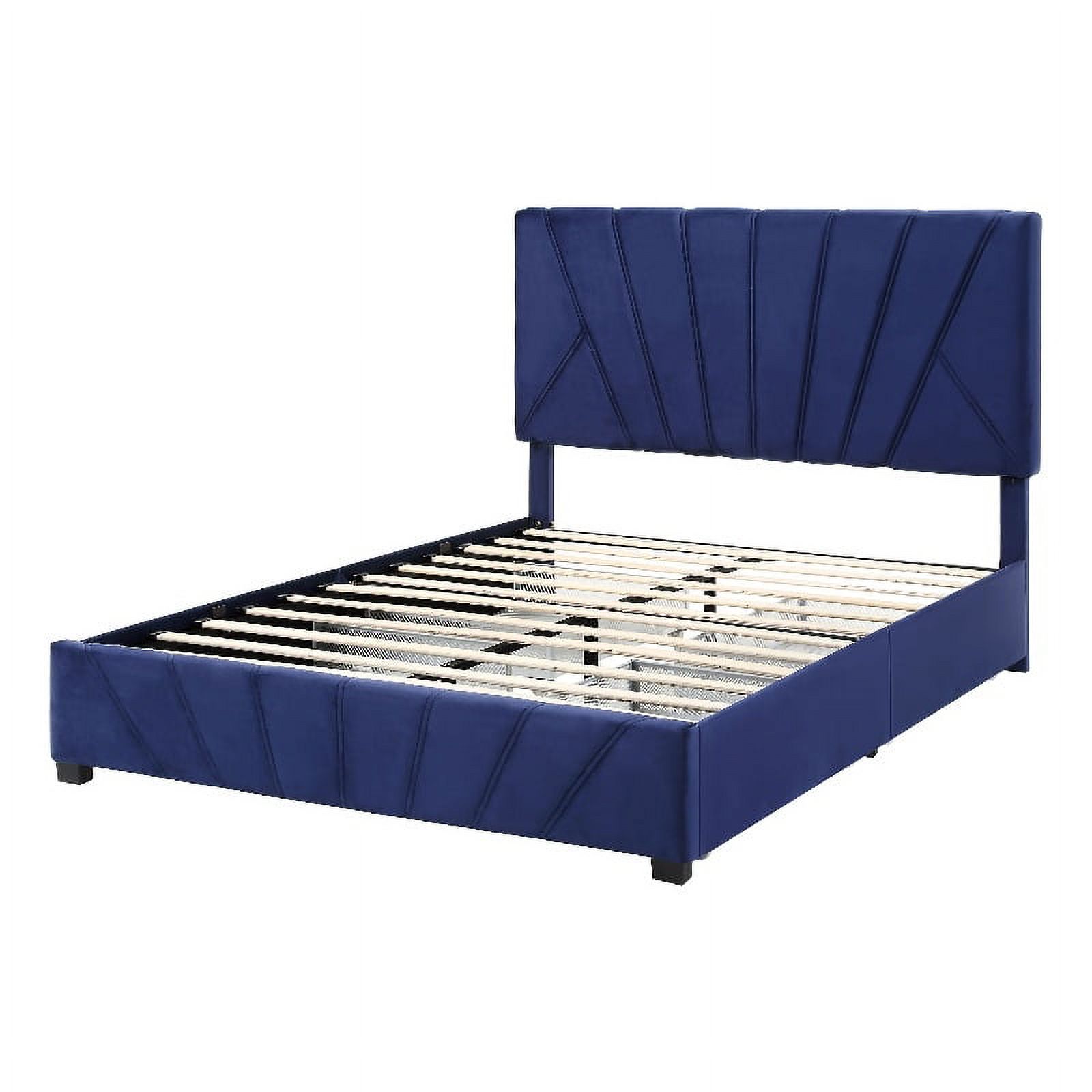 Furniture of America Harper Fabric Upholstered Queen Bed with 4-Drawer in Navy