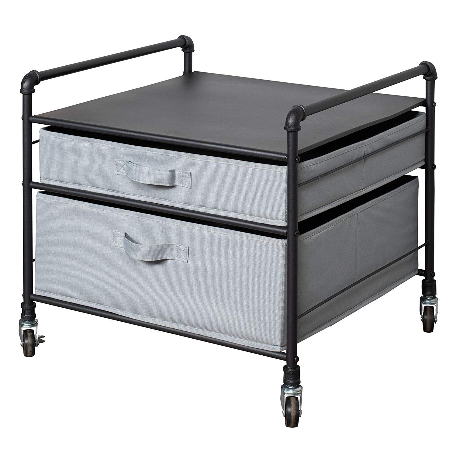 The Fridge Stand Supreme - Drawer Organization - Black Pipe Frame with Light Gray Drawers