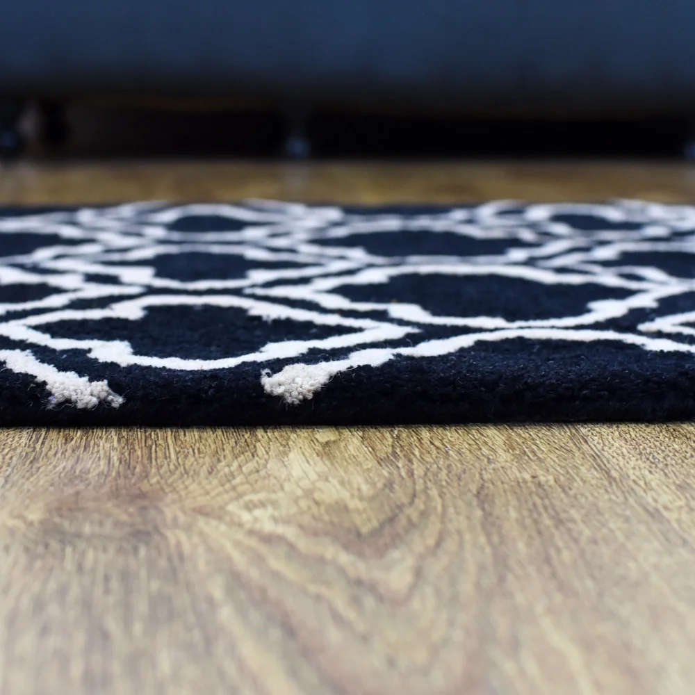 Rugsotic Carpets Hand Tufted, Geometric Wool Runner Area Rug, Black,White, 2'6