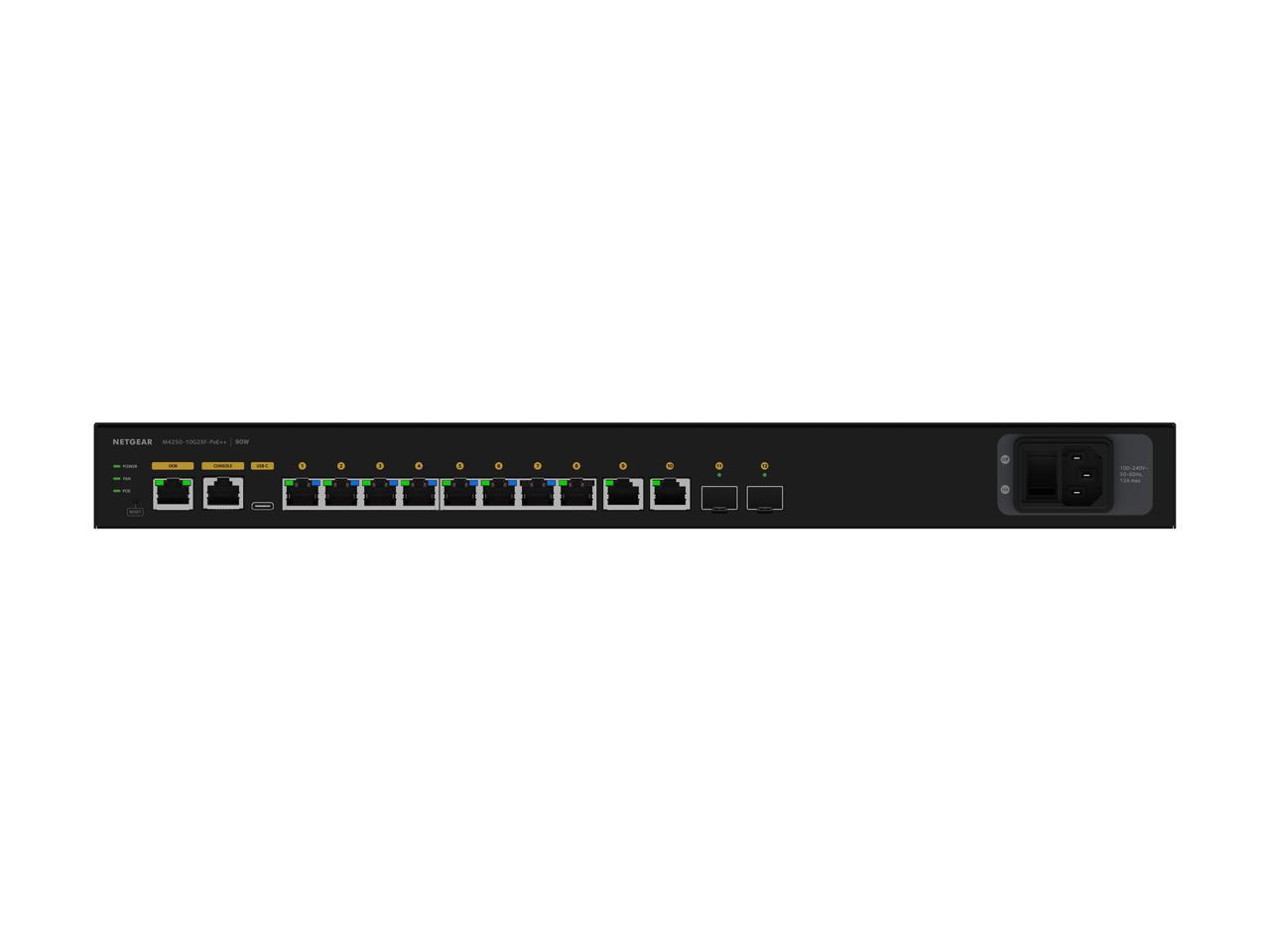 NETGEAR AV Line M4250-10G2XF-PoE++ 8x1G Utra90 PoE++ 802.3bt 720W 2x1G and 2xSFP+ Managed Switch (GSM4212UX)