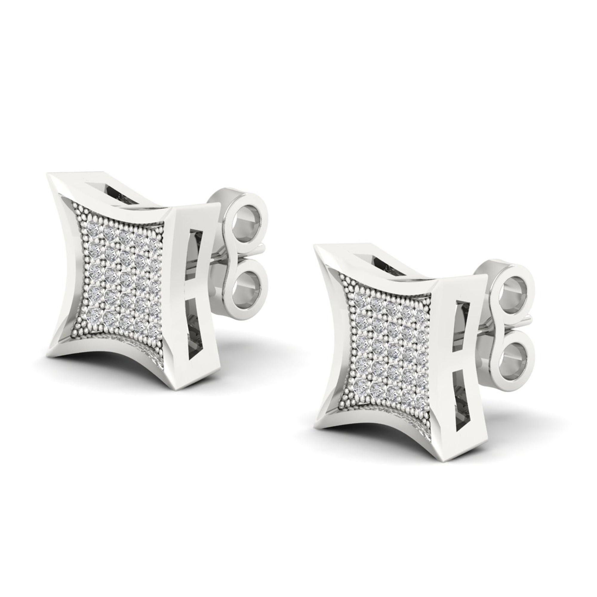 1/6ct TW Diamond 10K White Gold Kite Shape Cluster Stud Earrings